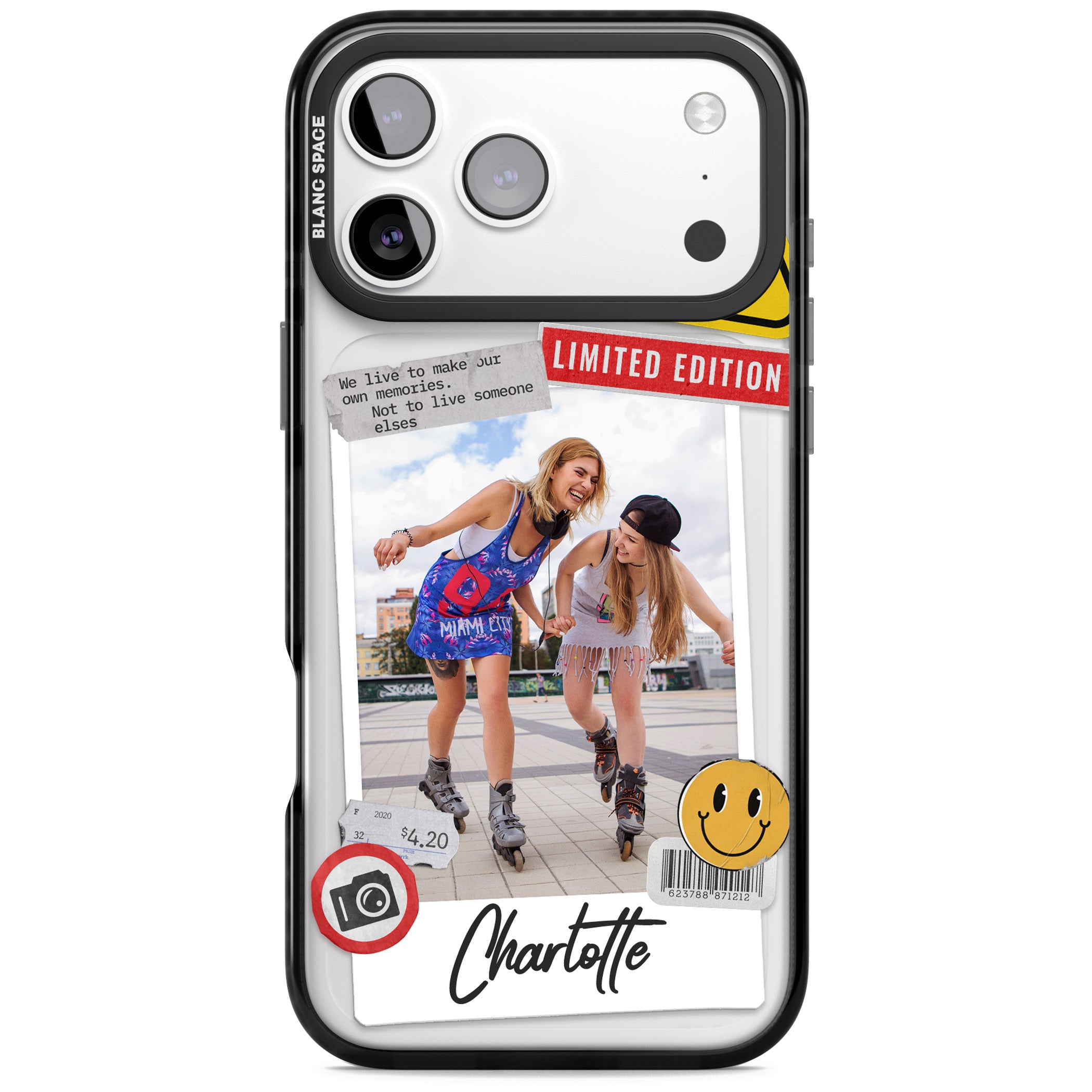 Personalised Sticker Mix Instant Photo iPhone 17 Pro Impact Pro Black Phone Case