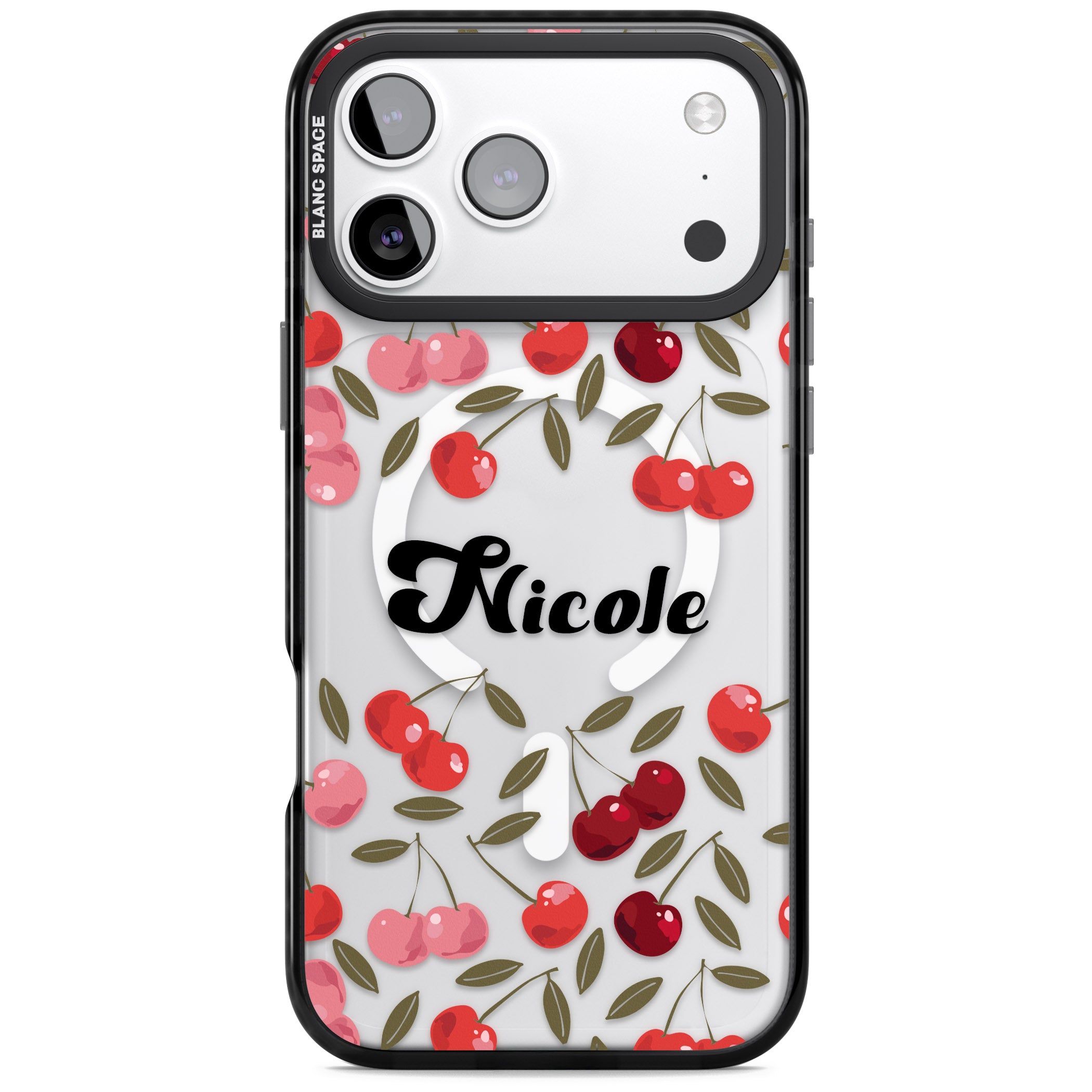 Personalised Cherry Pattern iPhone 17 Pro Impact Pro Black Phone Case