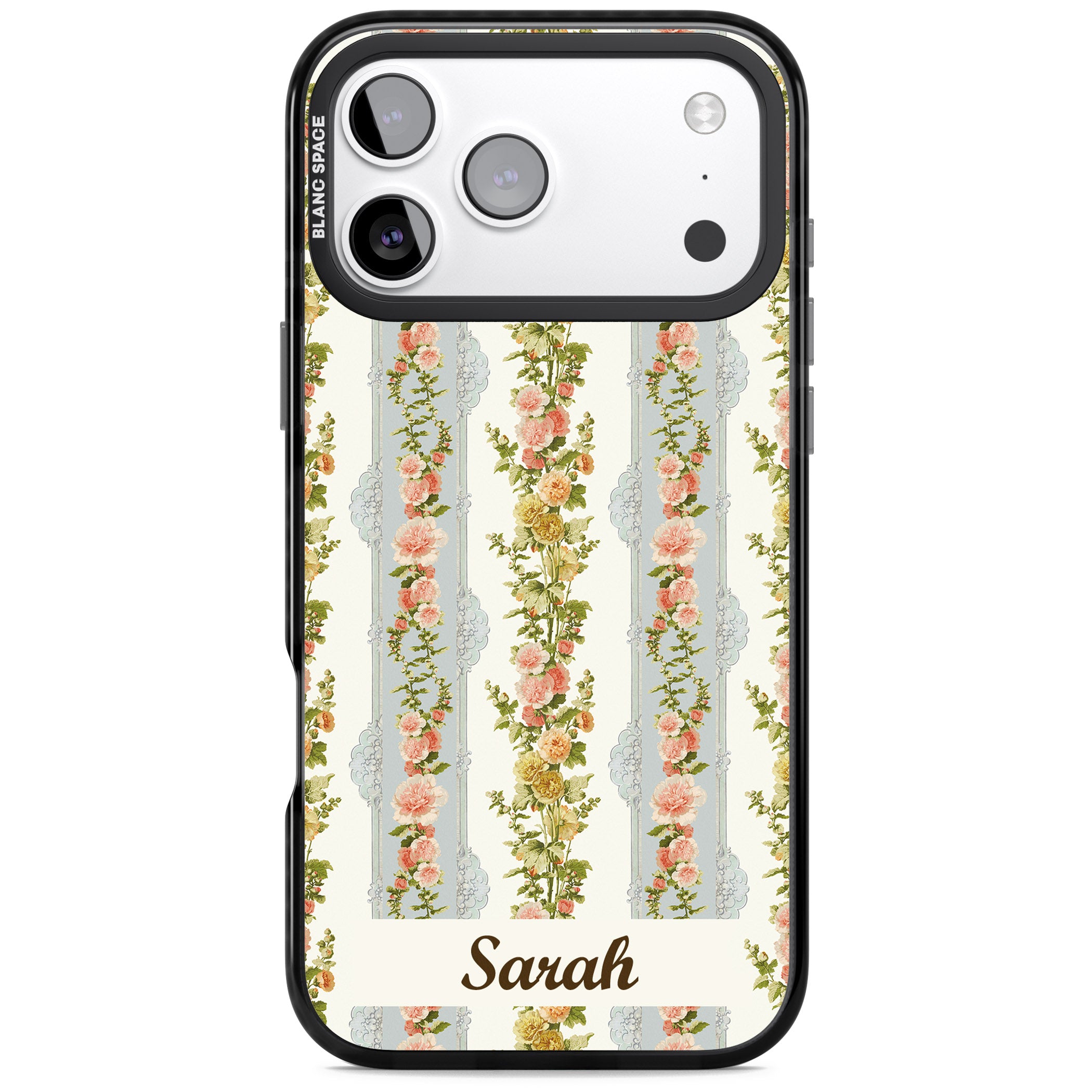 Personalised Vintage Floral Stripes iPhone 17 Pro Impact Pro Black Phone Case