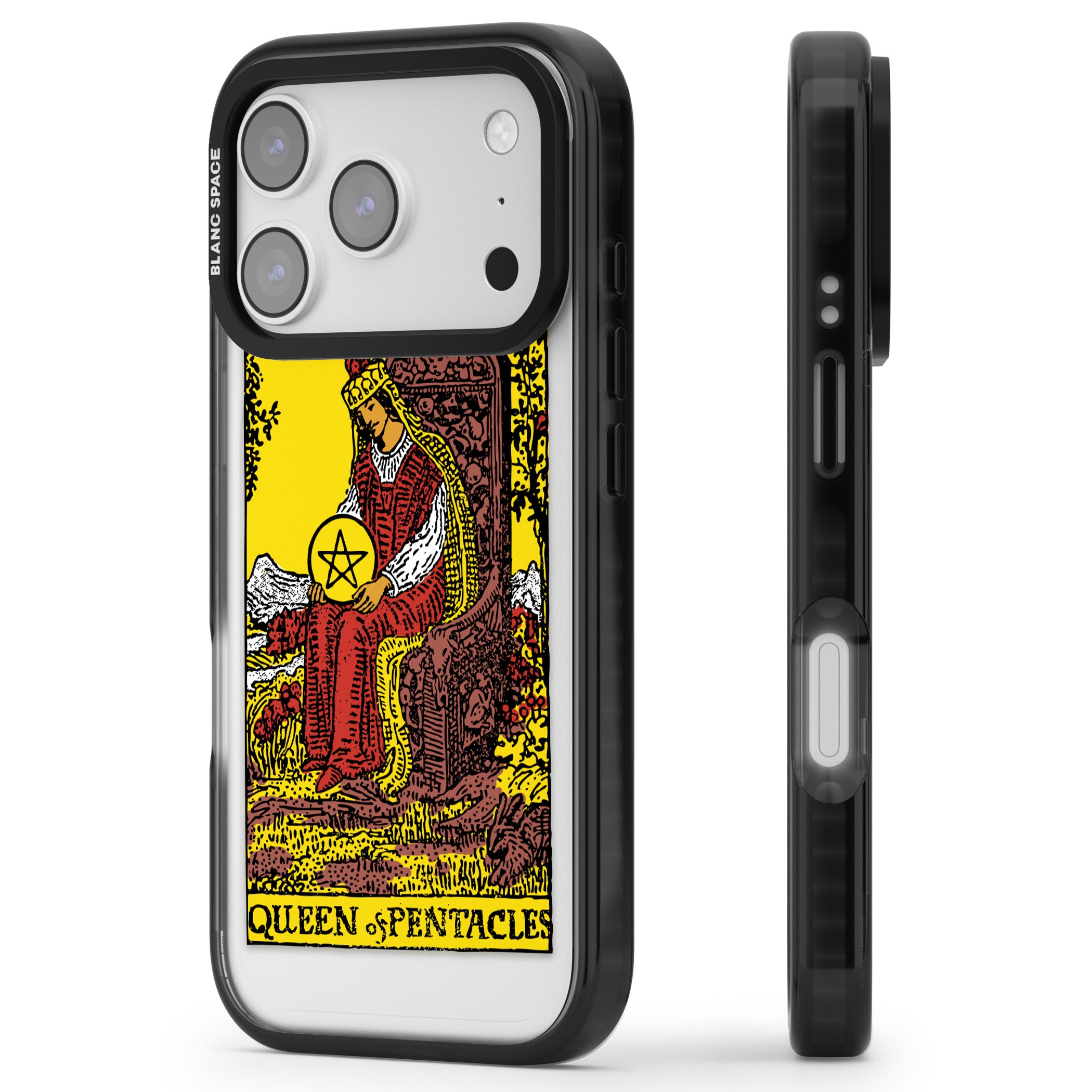 Personalised Queen Of Pentacles Tarot Card (Color) iPhone 17 Pro Impact Pro Black Phone Case Side Profile