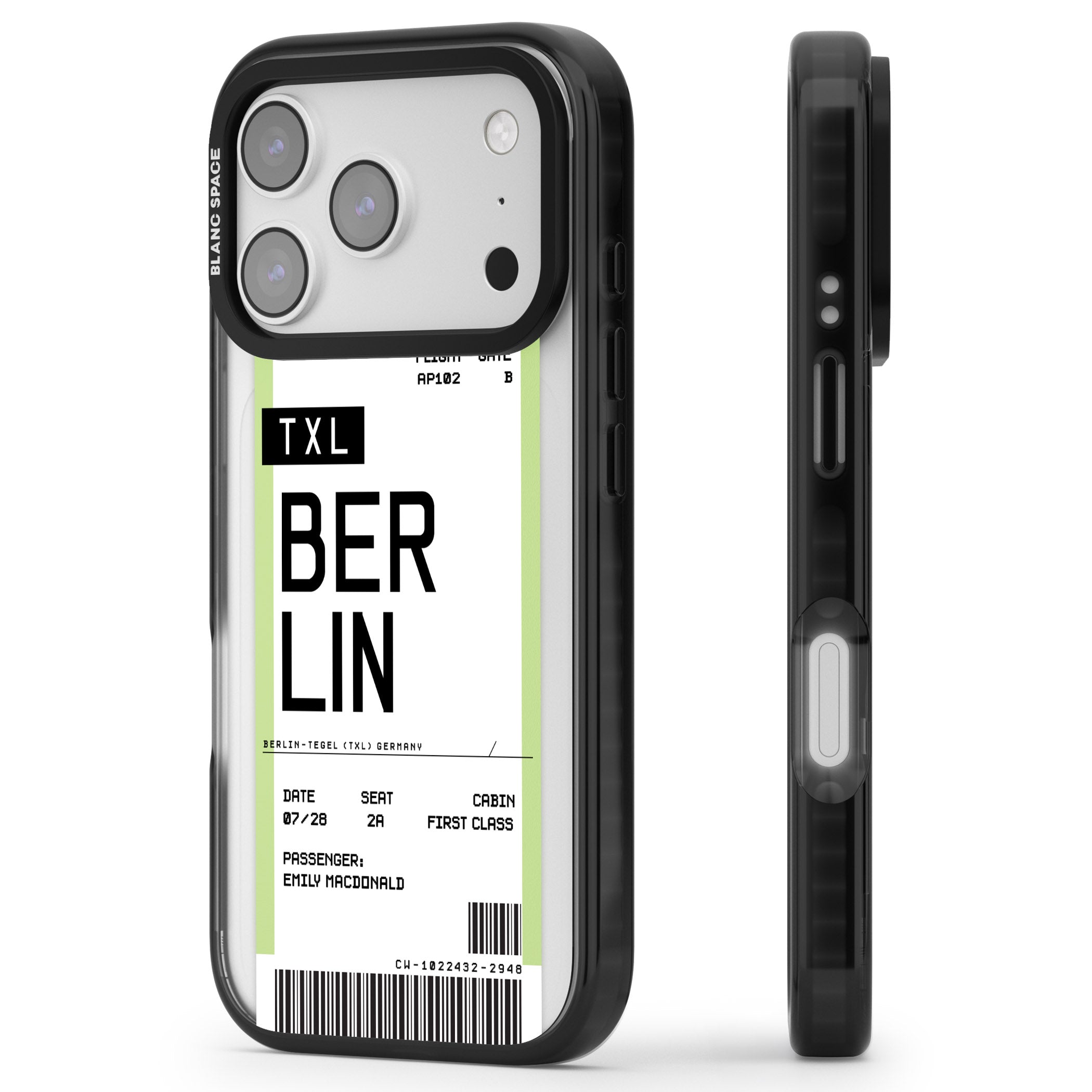 Personalised Berlin Boarding Pass iPhone 17 Pro Impact Pro Black Phone Case Side Profile