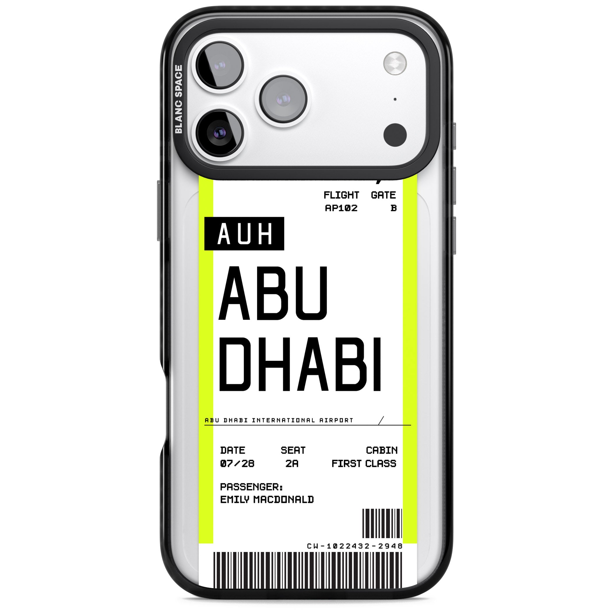 Personalised Abu Dhabi Boarding Pass iPhone 17 Pro Impact Pro Black Phone Case