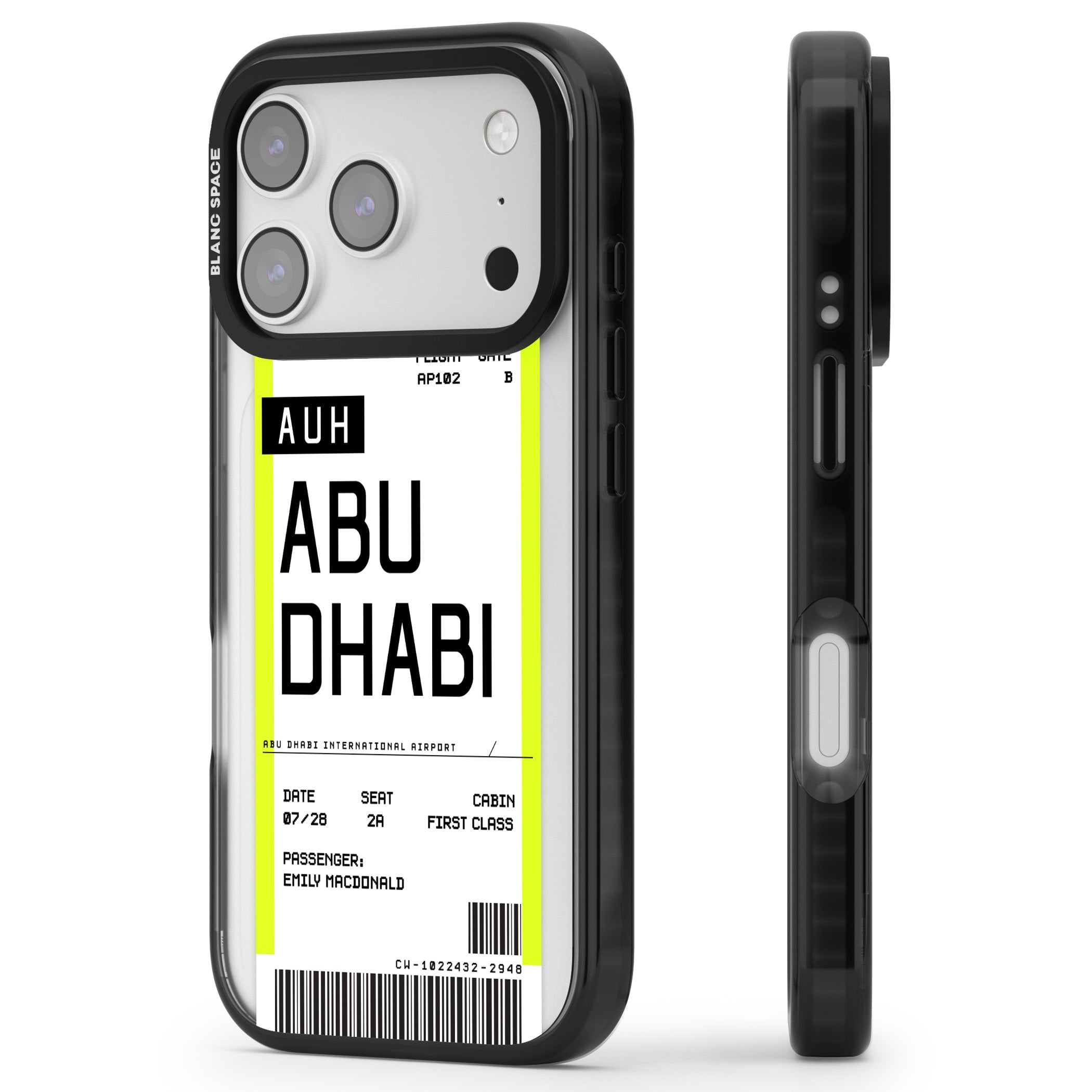 Personalised Abu Dhabi Boarding Pass iPhone 17 Pro Impact Pro Black Phone Case Side Profile