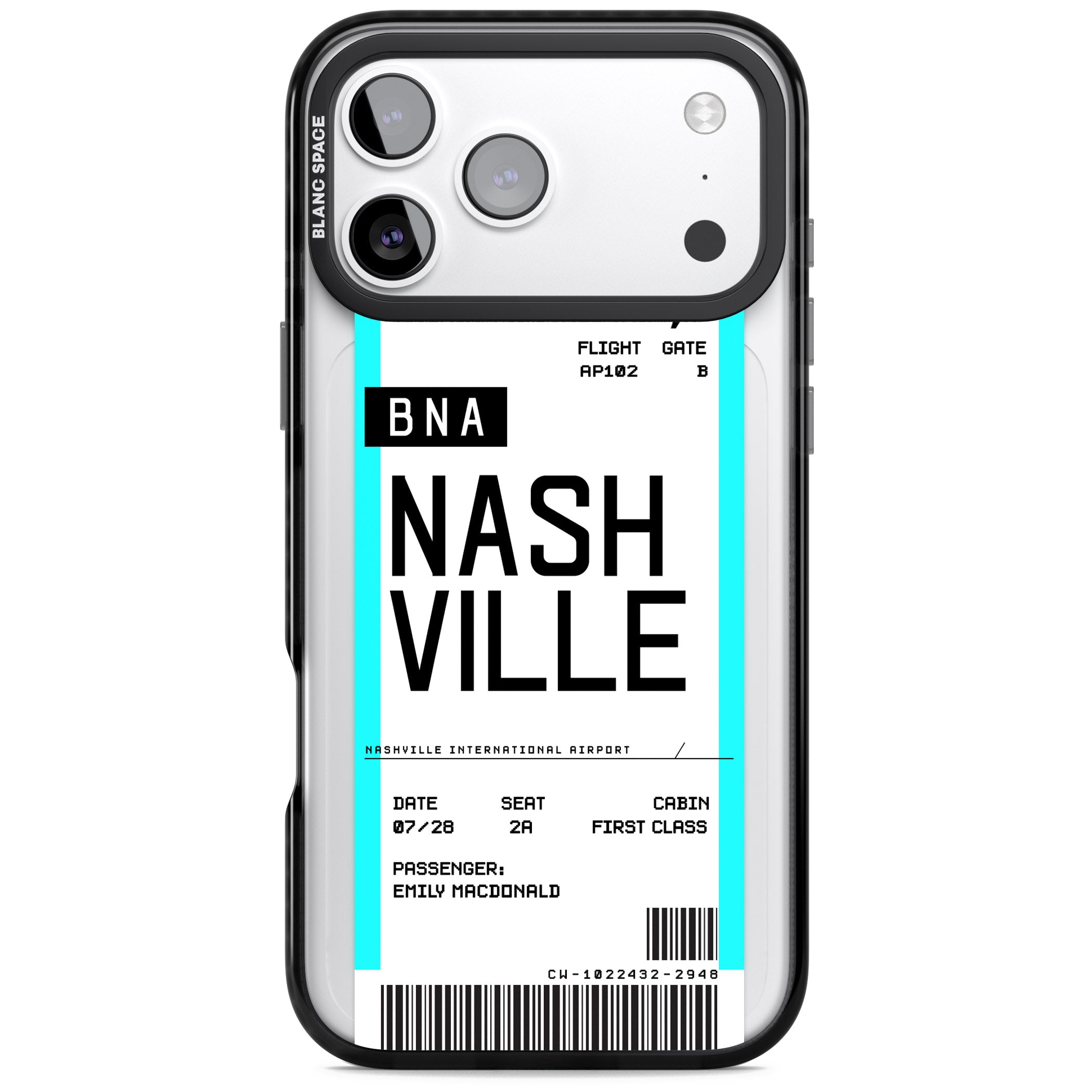 Personalised Nashville Boarding Pass iPhone 17 Pro Impact Pro Black Phone Case