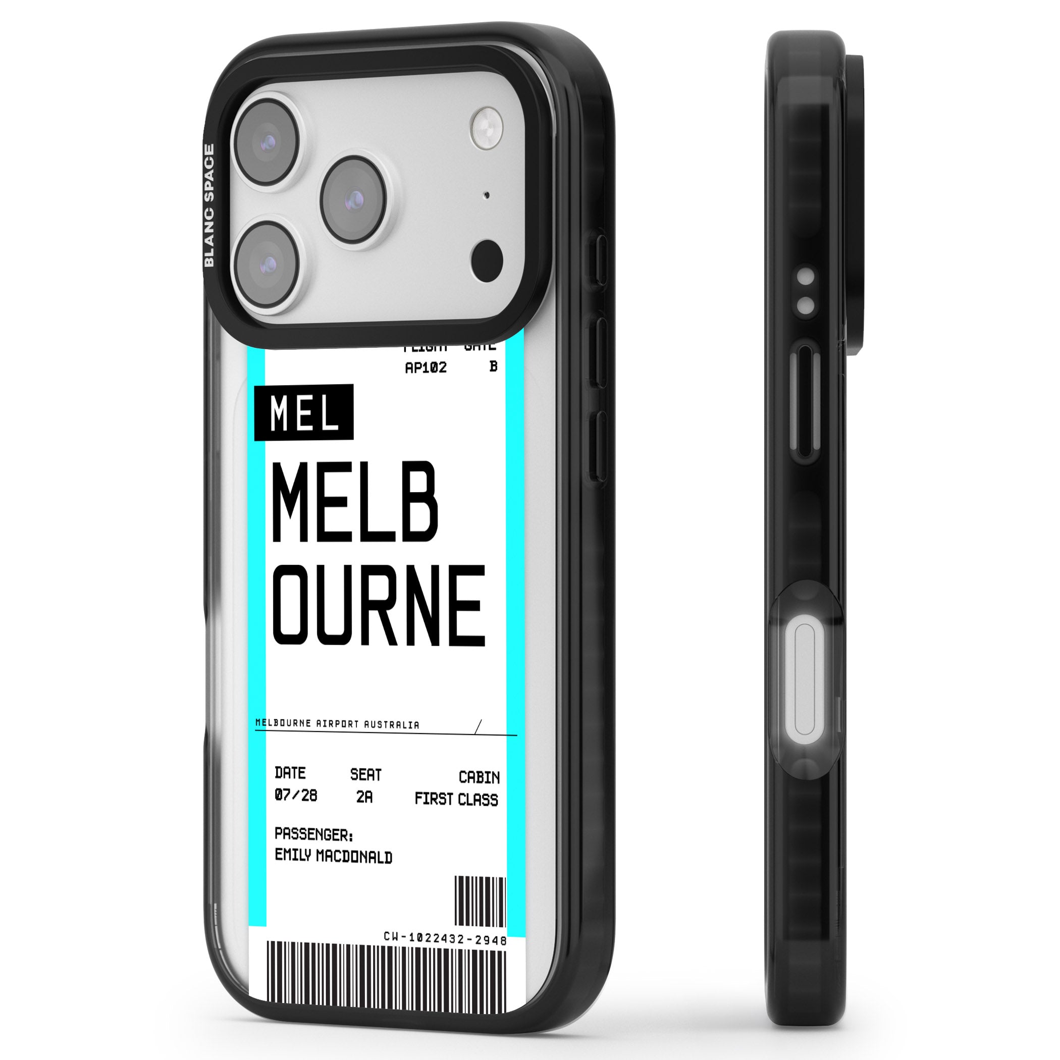 Personalised Melbourne Boarding Pass iPhone 17 Pro Impact Pro Black Phone Case Side Profile