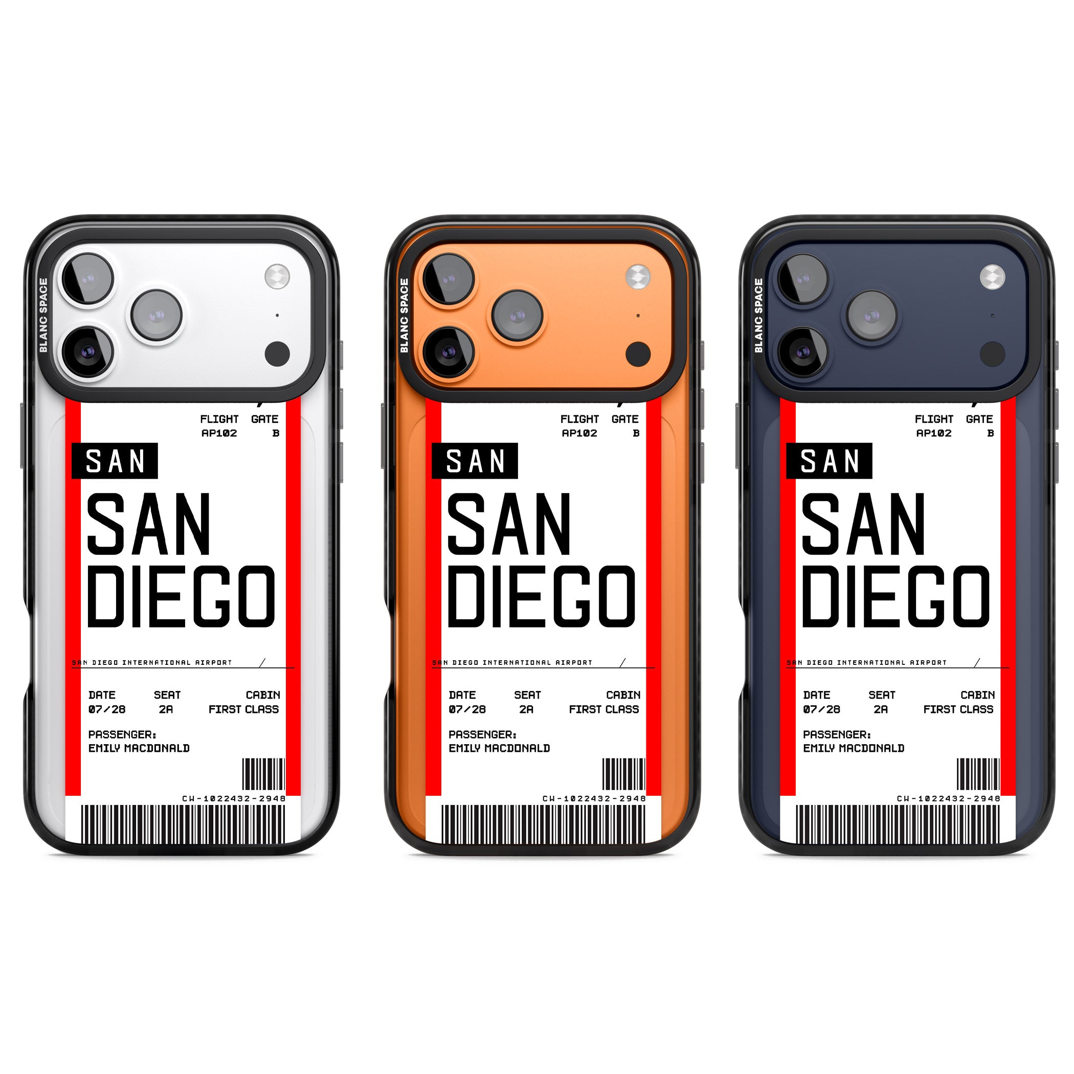 Personalised San Diego Boarding Pass iPhone 17 Pro Impact Pro Black Phone Case APT Impact Protection