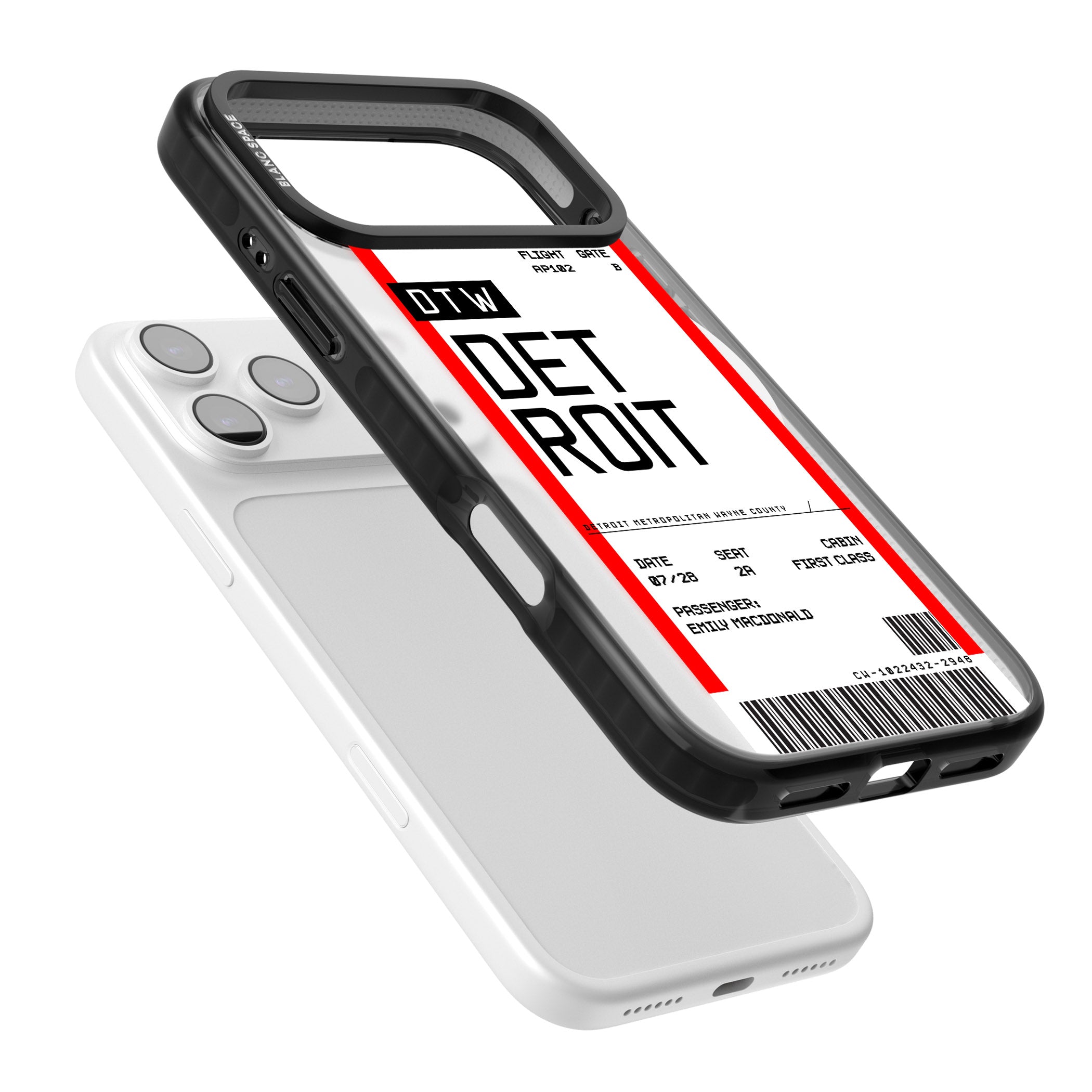 Personalised Detroit Boarding Pass iPhone 17 Pro Impact Pro Black Phone Case Colours