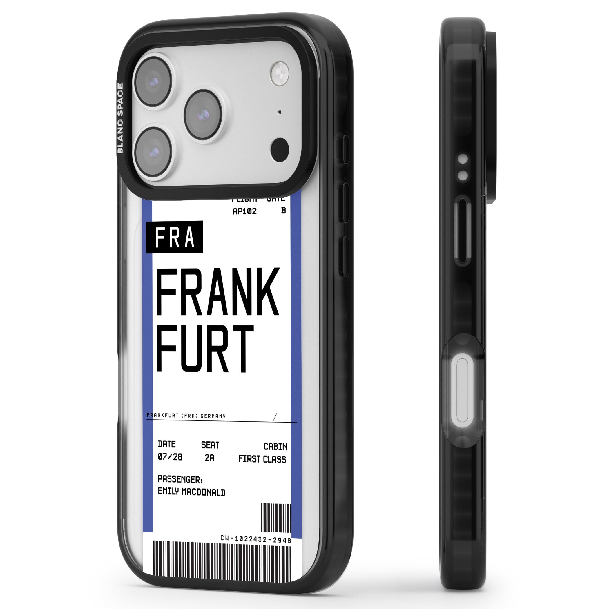 Personalised Frankfurt Boarding Pass iPhone 17 Pro Impact Pro Black Phone Case Side Profile
