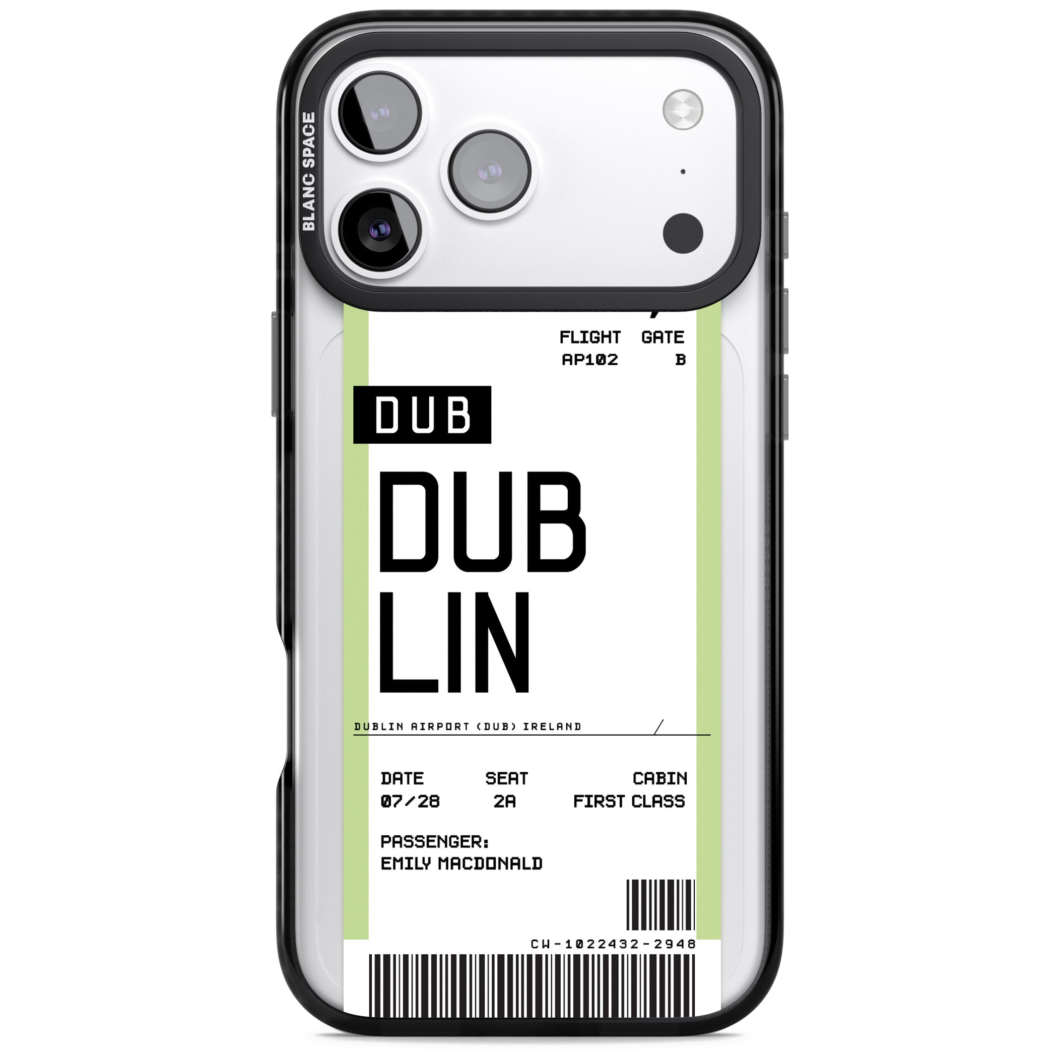 Personalised Dublin Boarding Pass iPhone 17 Pro Impact Pro Black Phone Case
