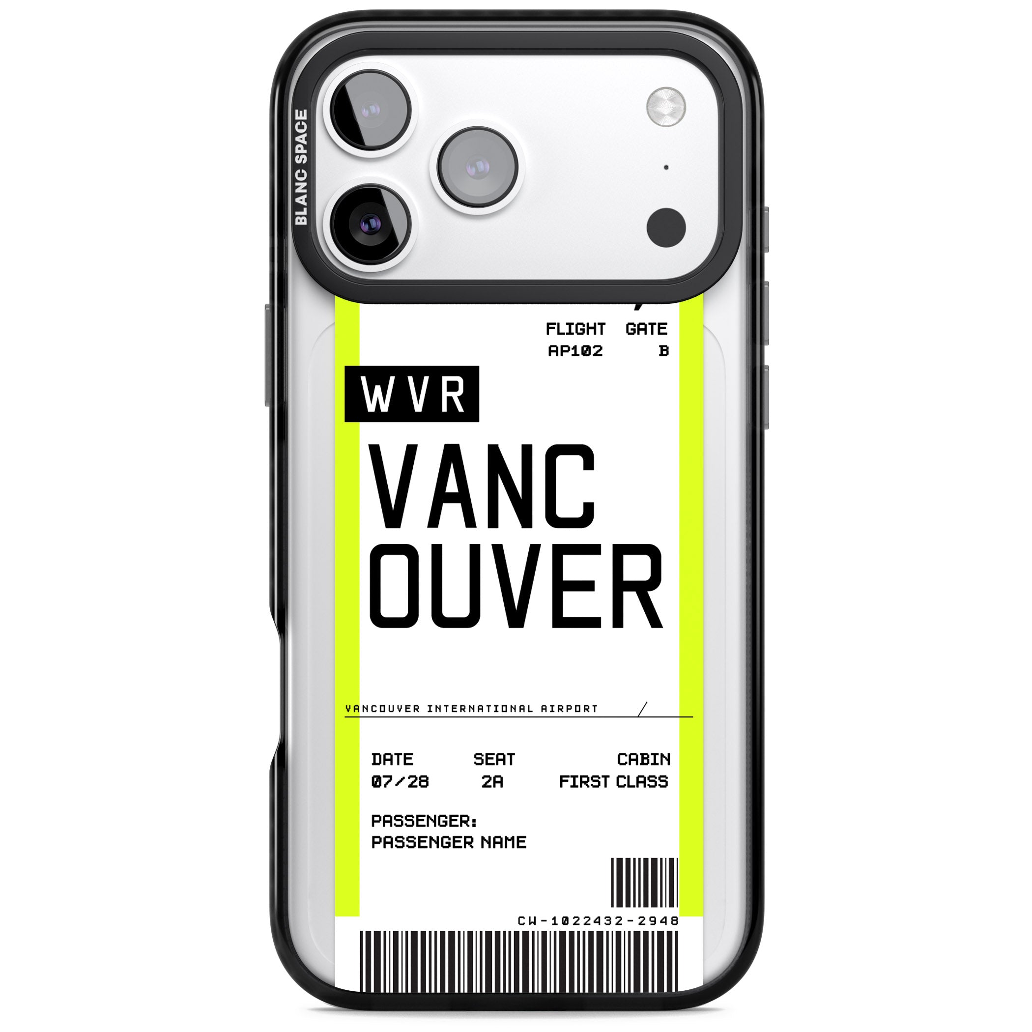 Personalised Vancouver Boarding Pass iPhone 17 Pro Impact Pro Black Phone Case