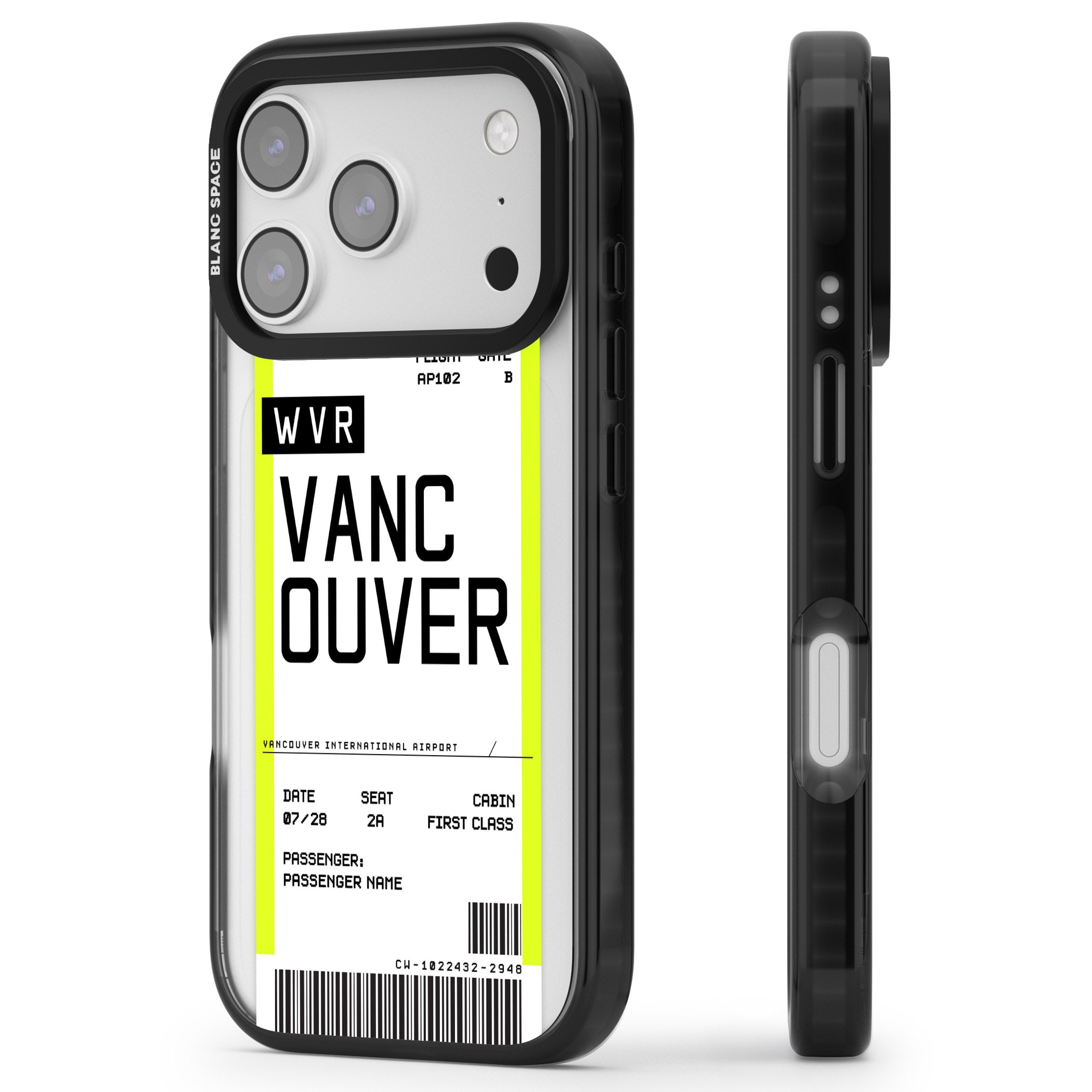Personalised Vancouver Boarding Pass iPhone 17 Pro Impact Pro Black Phone Case Side Profile