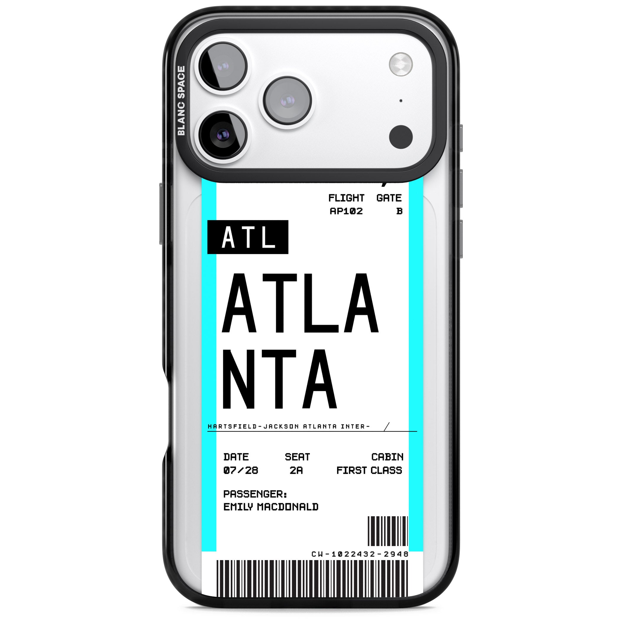 Personalised Atlanta Boarding Pass iPhone 17 Pro Impact Pro Black Phone Case