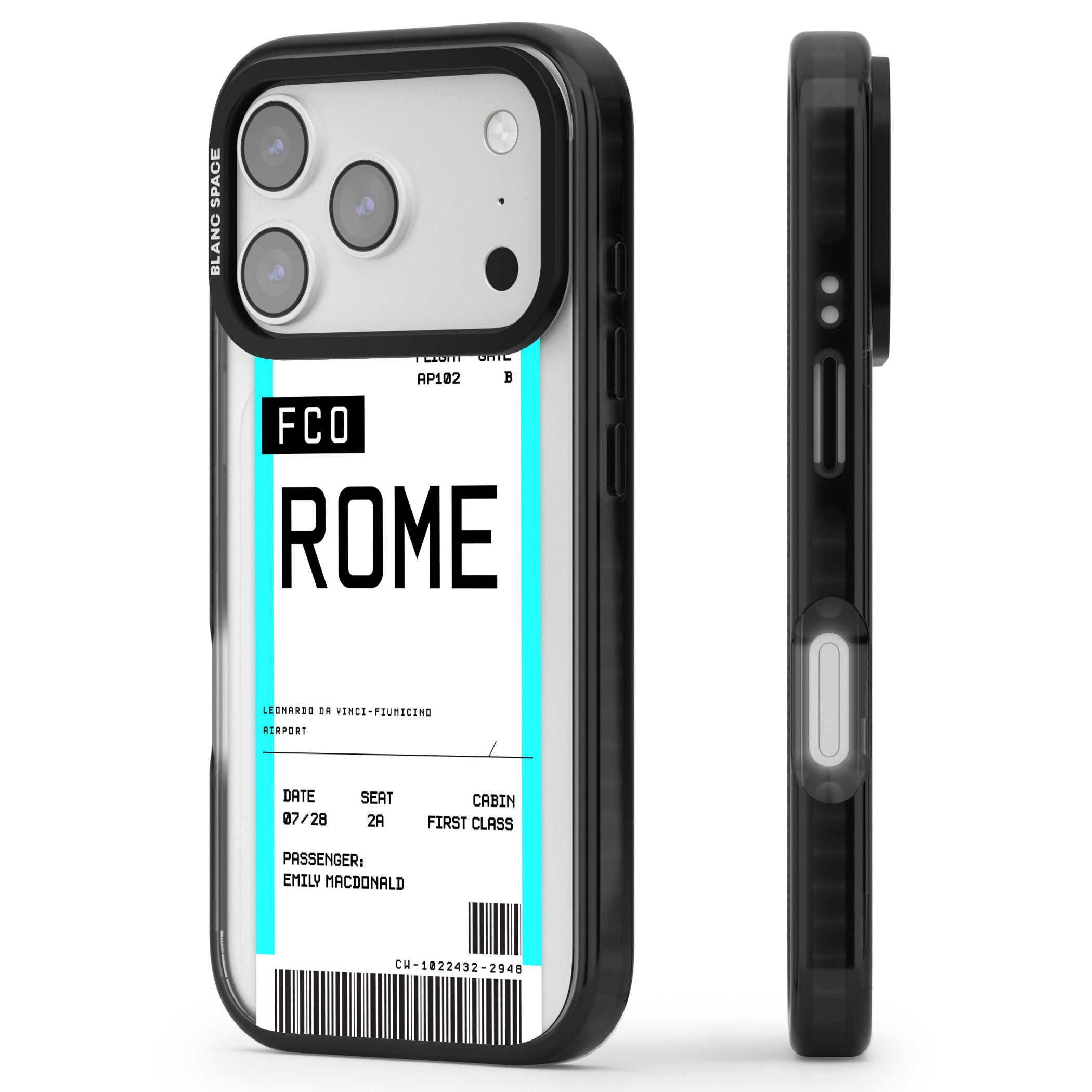 Personalised Rome Boarding Pass iPhone 17 Pro Impact Pro Black Phone Case Side Profile