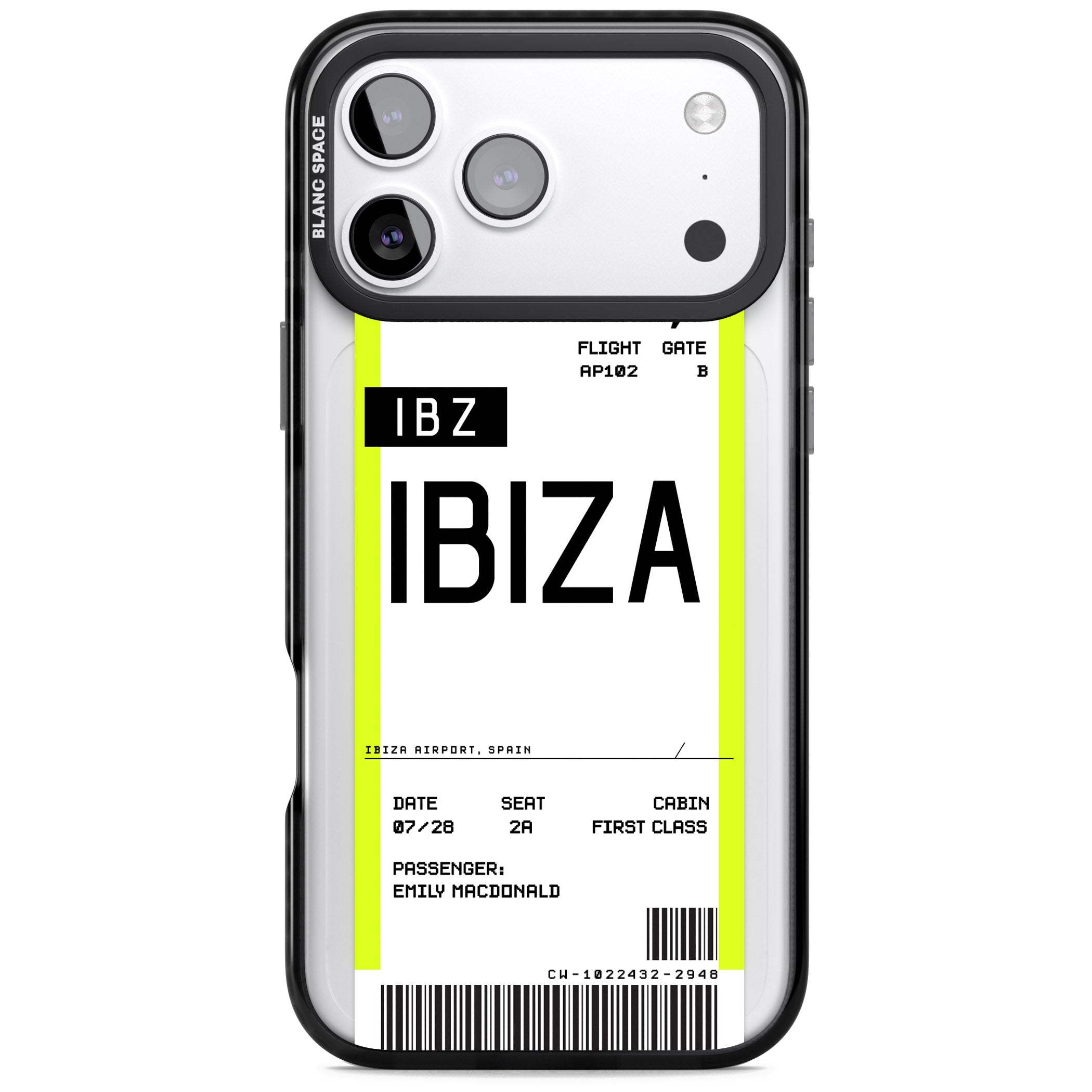 Personalised Ibiza Boarding Pass iPhone 17 Pro Impact Pro Black Phone Case