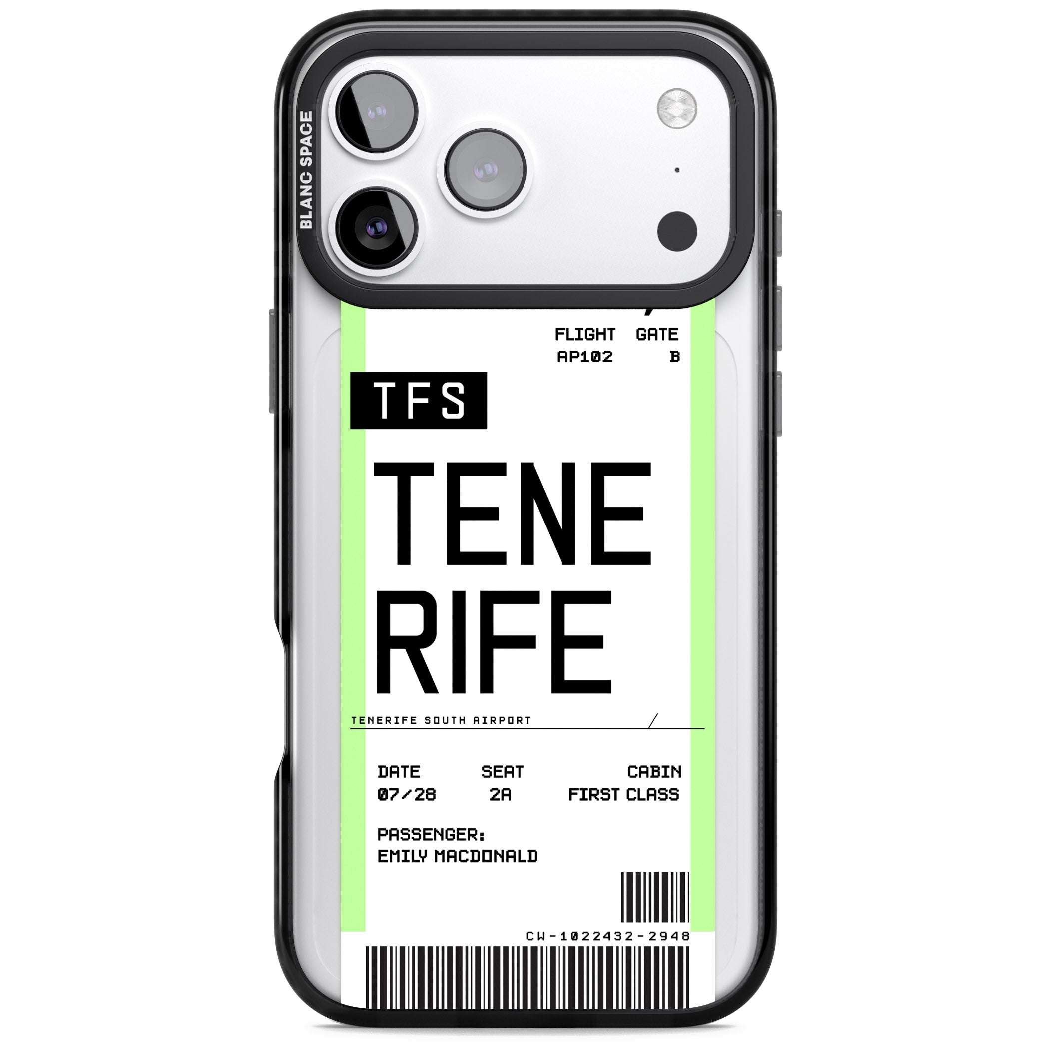 Personalised Tenerife Boarding Pass iPhone 17 Pro Impact Pro Black Phone Case
