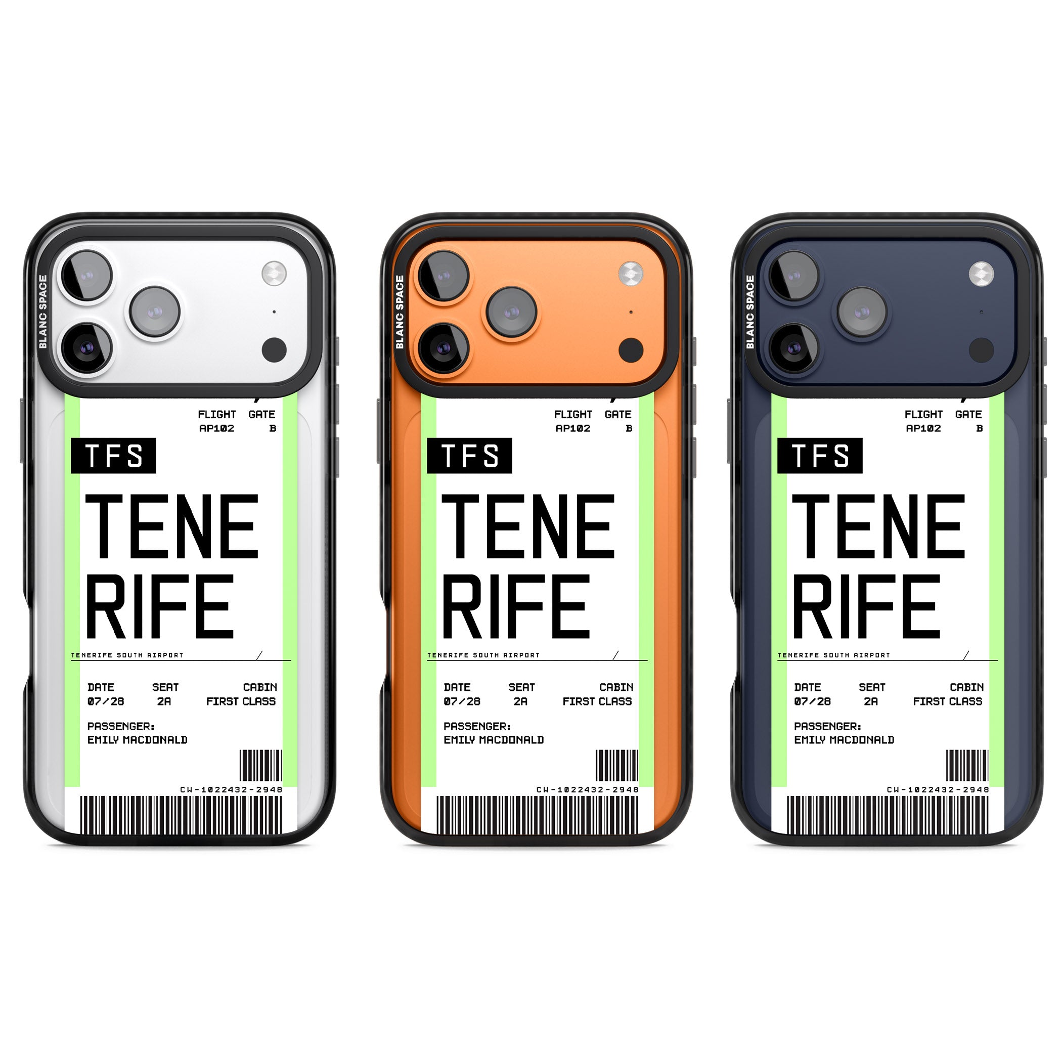 Personalised Tenerife Boarding Pass iPhone 17 Pro Impact Pro Black Phone Case APT Impact Protection