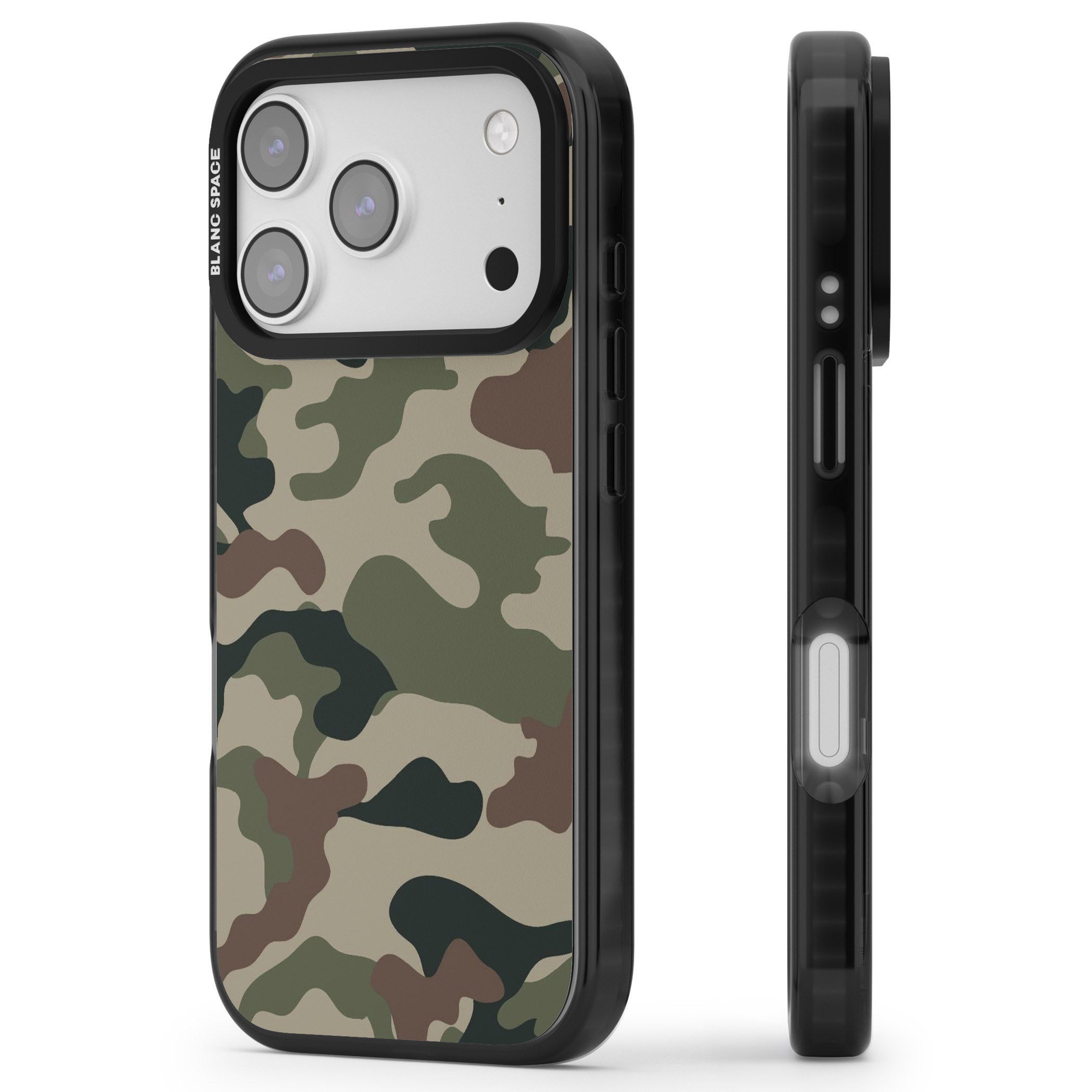 Green And Brown Camo iPhone 17 Pro Impact Pro Black Phone Case Side Profile