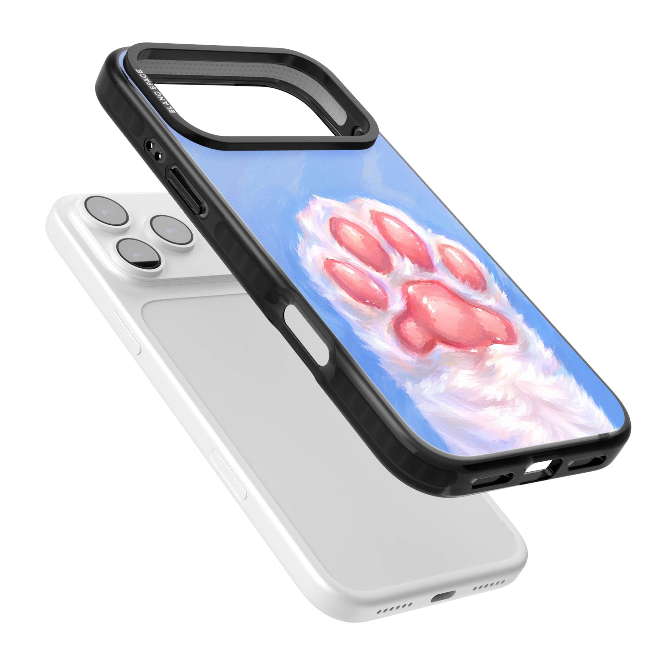 Soft White Paw cute iPhone case | Black Impact Magsafe case for iPhone 17 Pro, iPhone 17 Pro Max