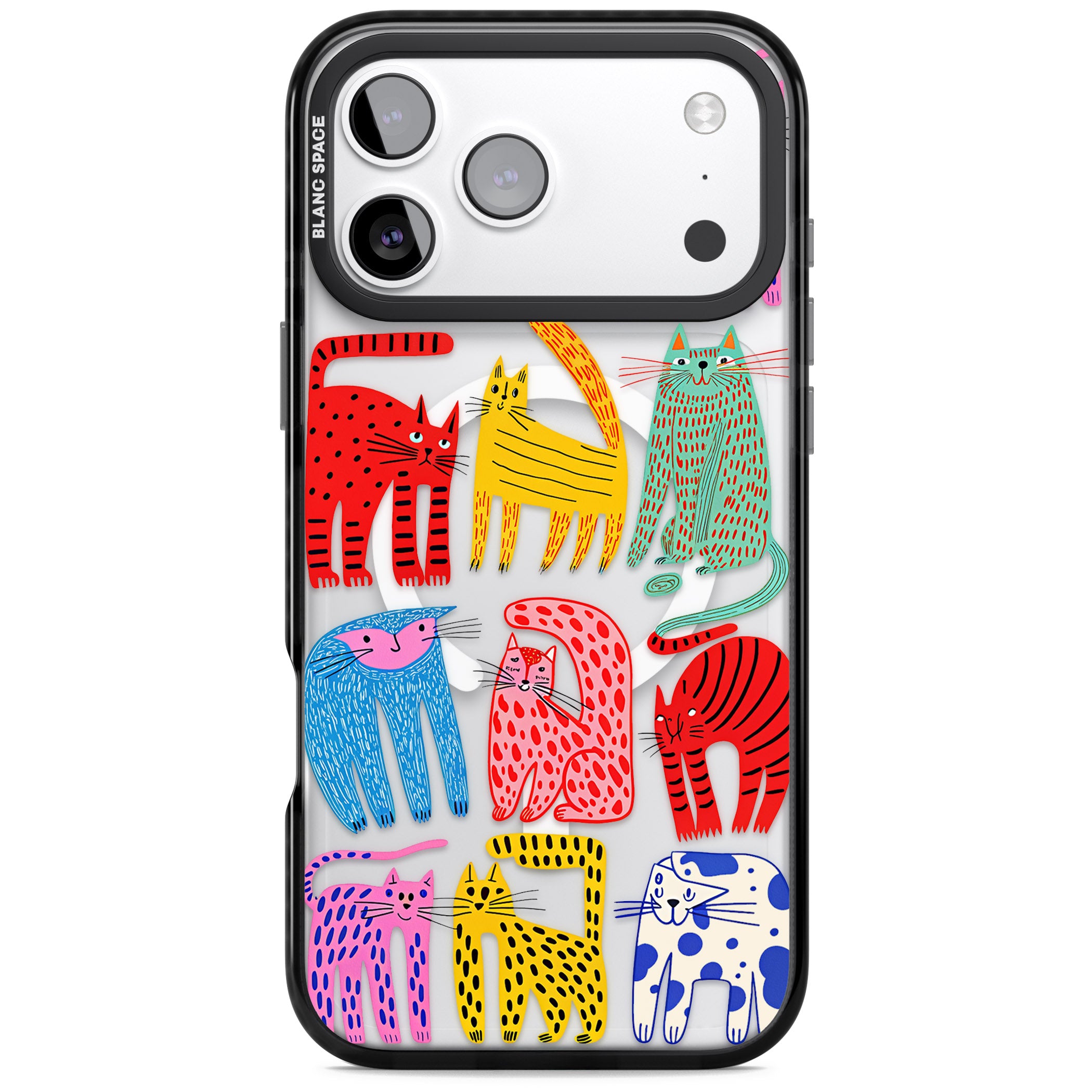 Abstract Colourful Cats iPhone 17 Pro Impact Pro Black Phone Case