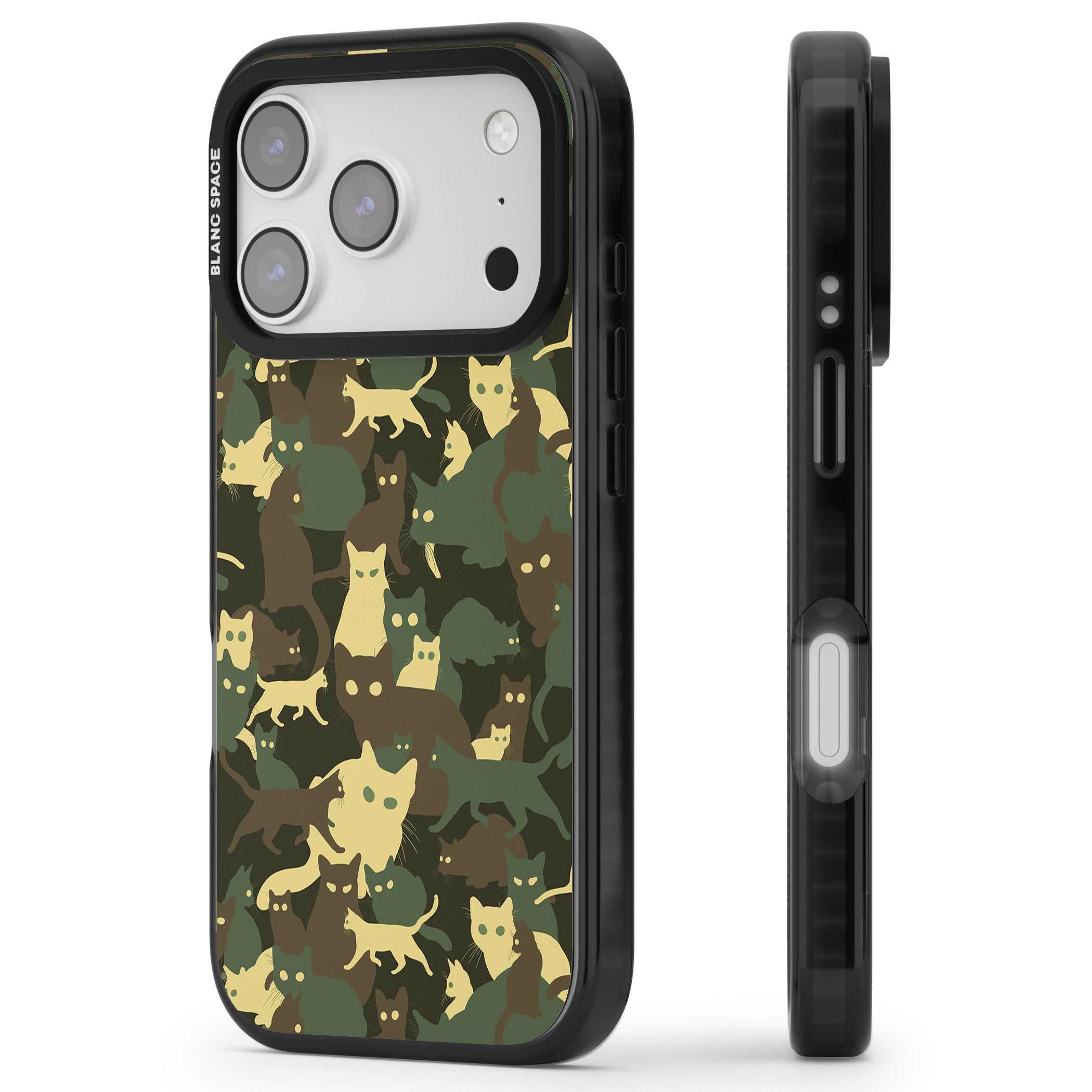 Forest Cat Camo iPhone 17 Pro Impact Pro Black Phone Case Side Profile