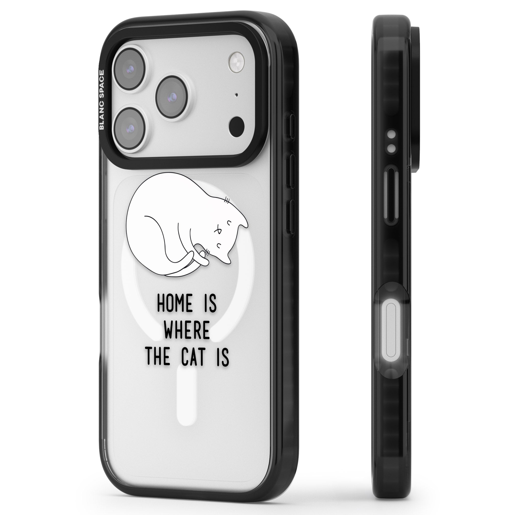 Home Is Where The Cat Is iPhone 17 Pro Impact Pro Black Phone Case Side Profile