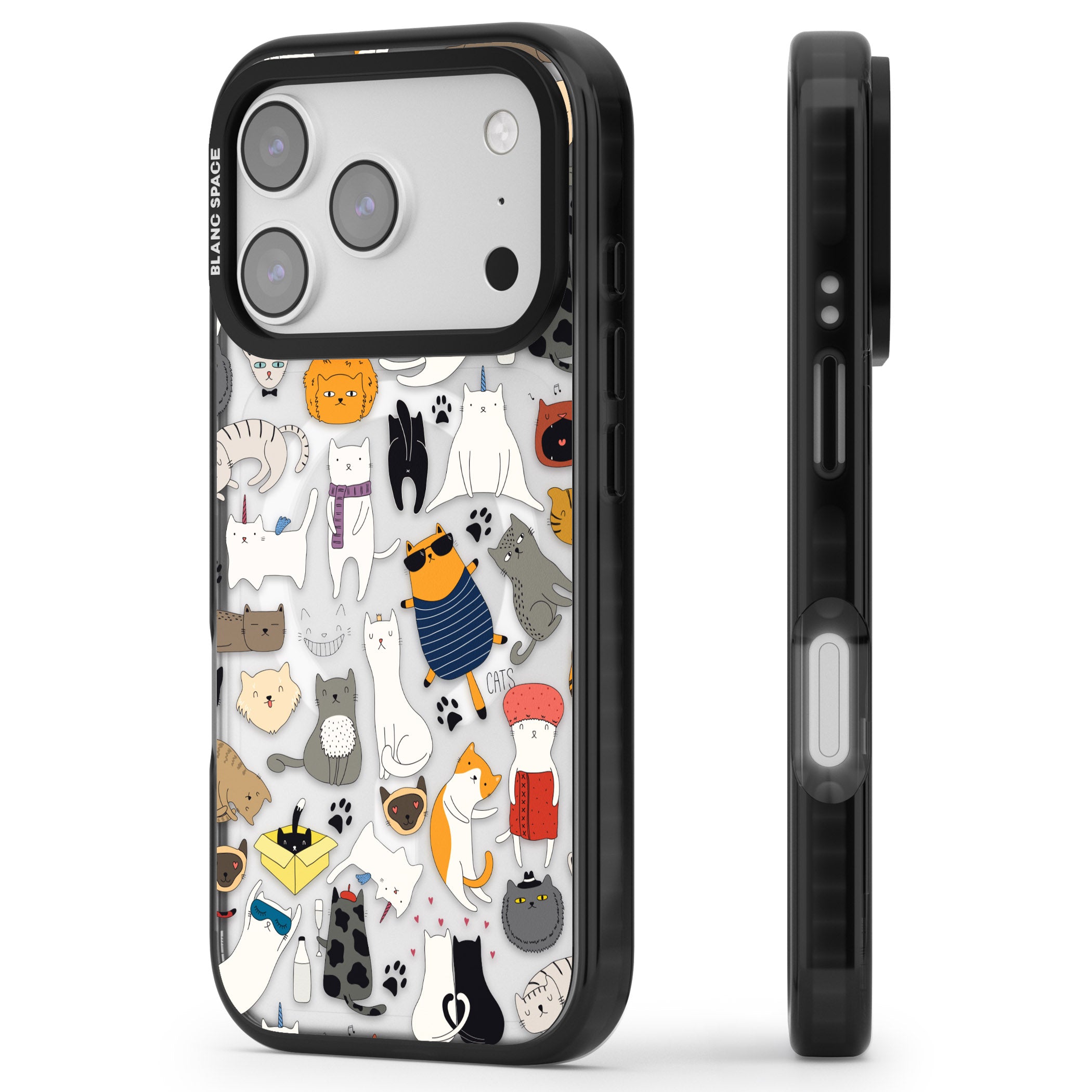 Cartoon Cat Collage iPhone 17 Pro Impact Pro Black Phone Case Side Profile