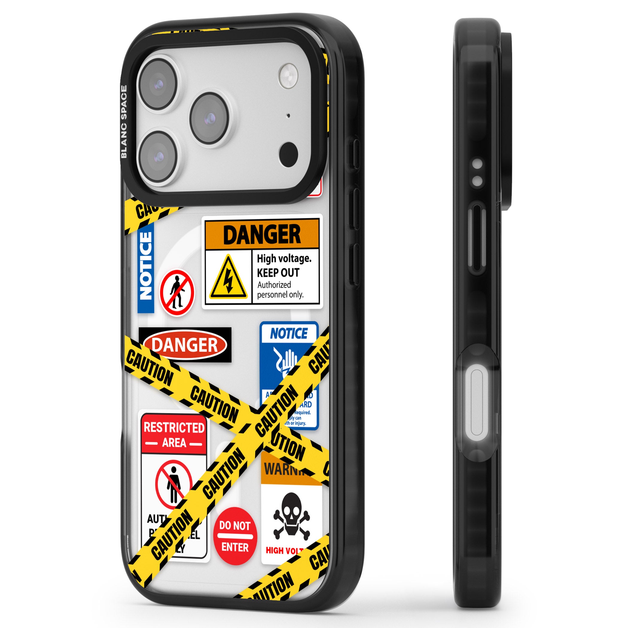Caution Sign iPhone 17 Pro Impact Pro Black Phone Case Side Profile