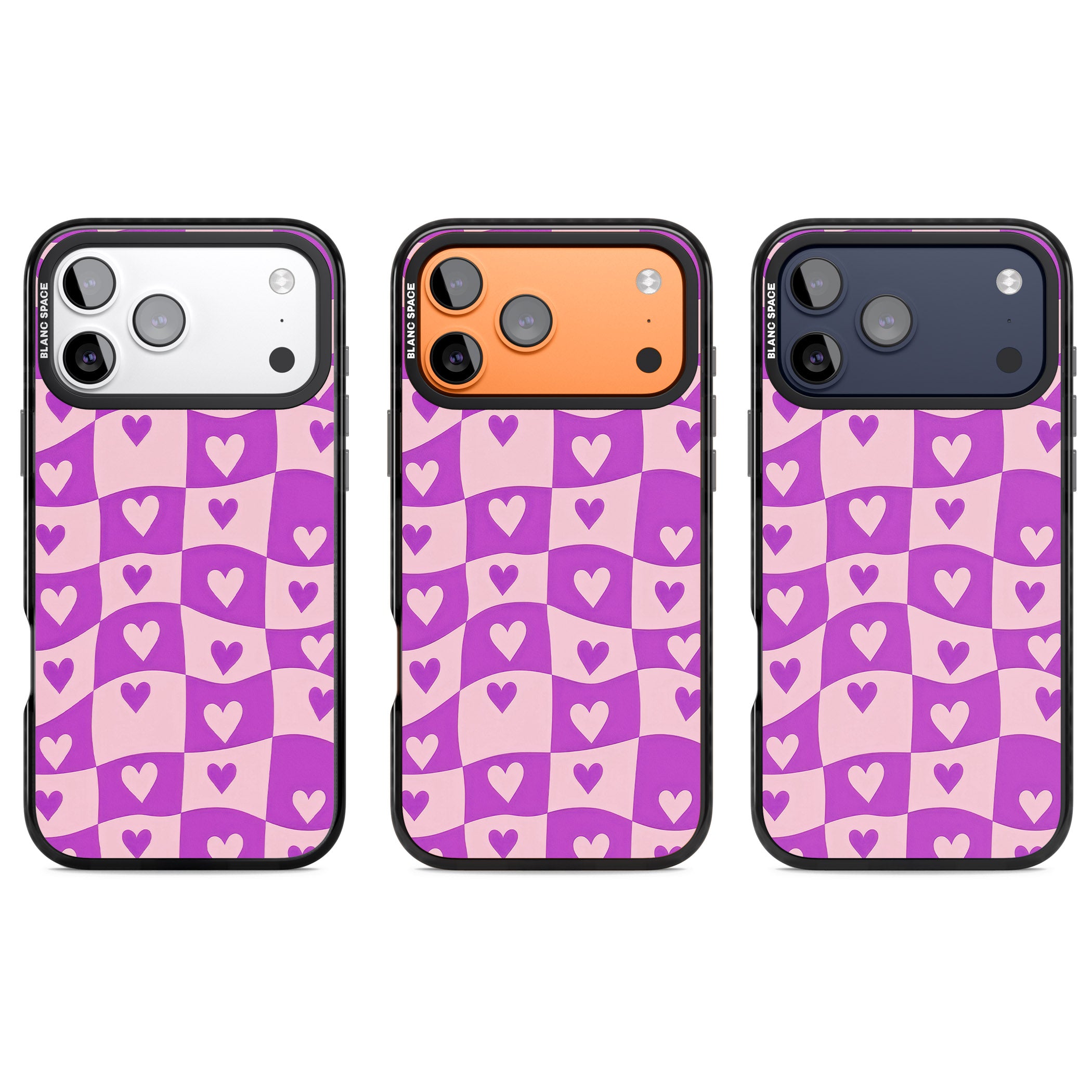 Purple Wavy Checked Hearts iPhone 17 Pro Impact Pro Black Phone Case APT Impact Protection