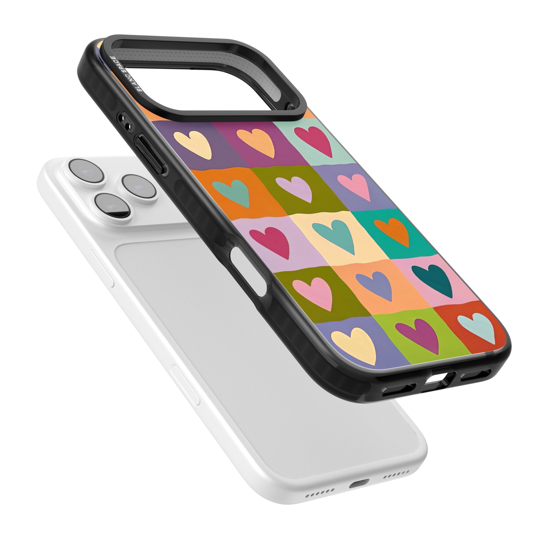 Multicolour Checked Hearts iPhone 17 Pro Impact Pro Black Phone Case Colours