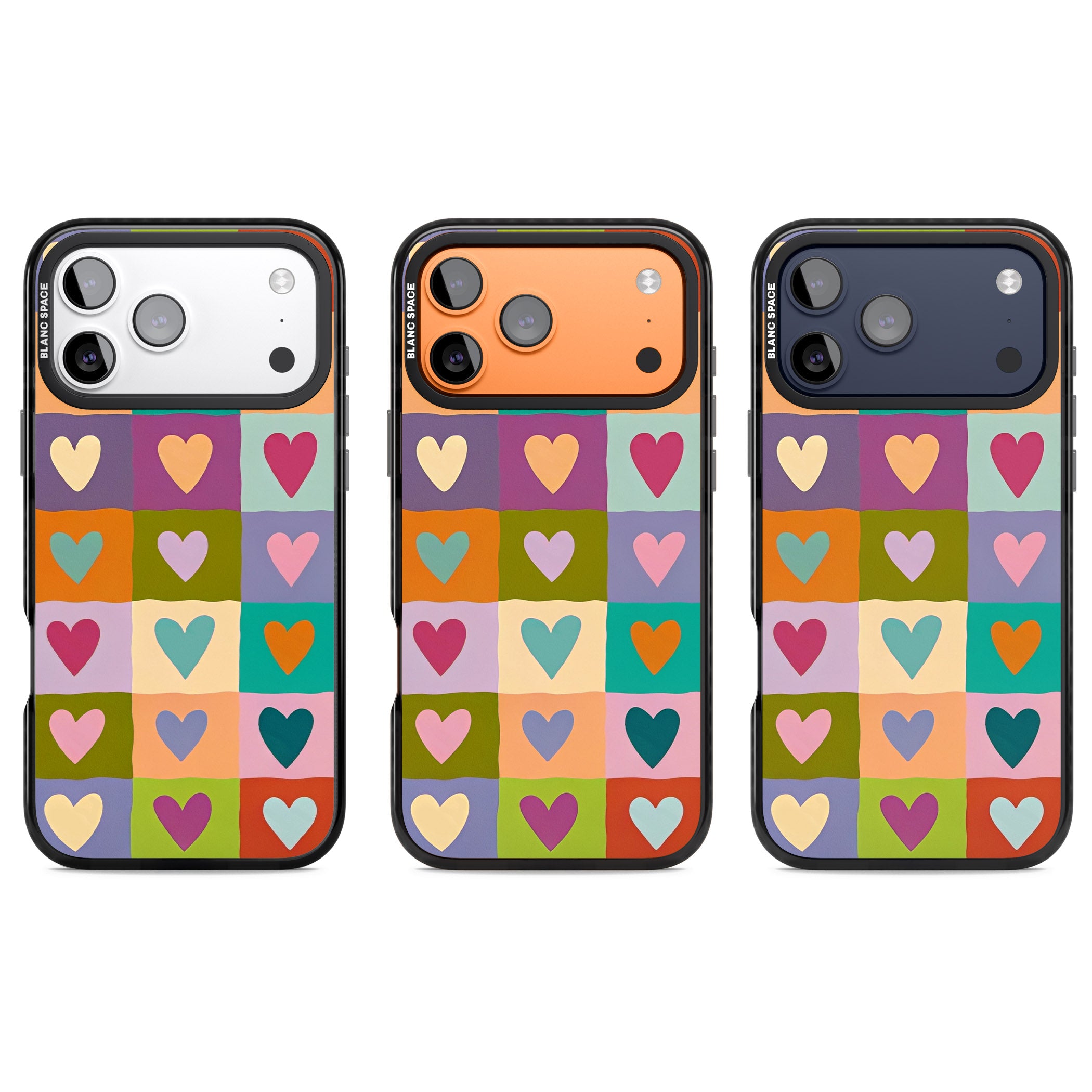 Multicolour Checked Hearts iPhone 17 Pro Impact Pro Black Phone Case APT Impact Protection