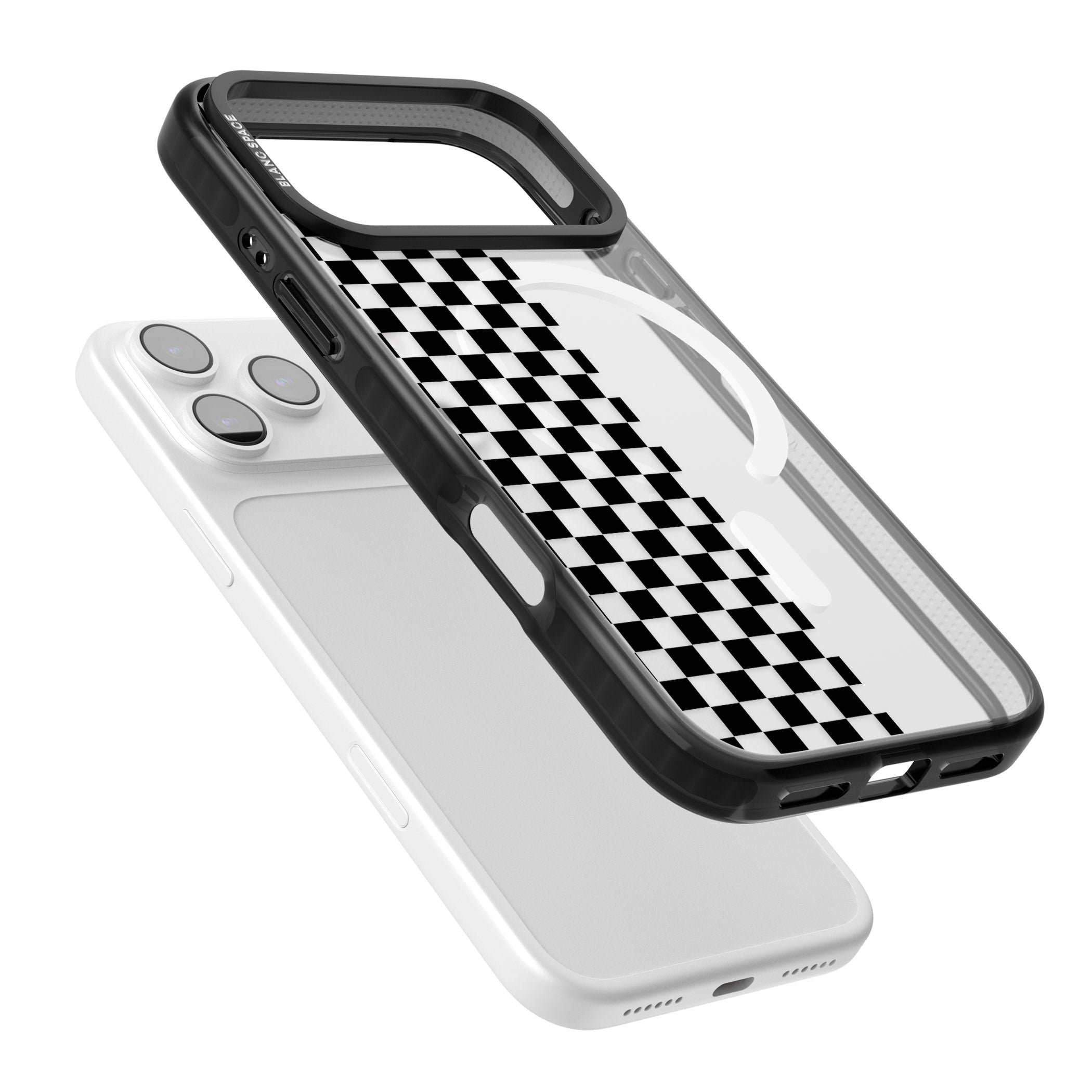 Checker: Half Black Check On Clear iPhone 17 Pro Impact Pro Black Phone Case Colours