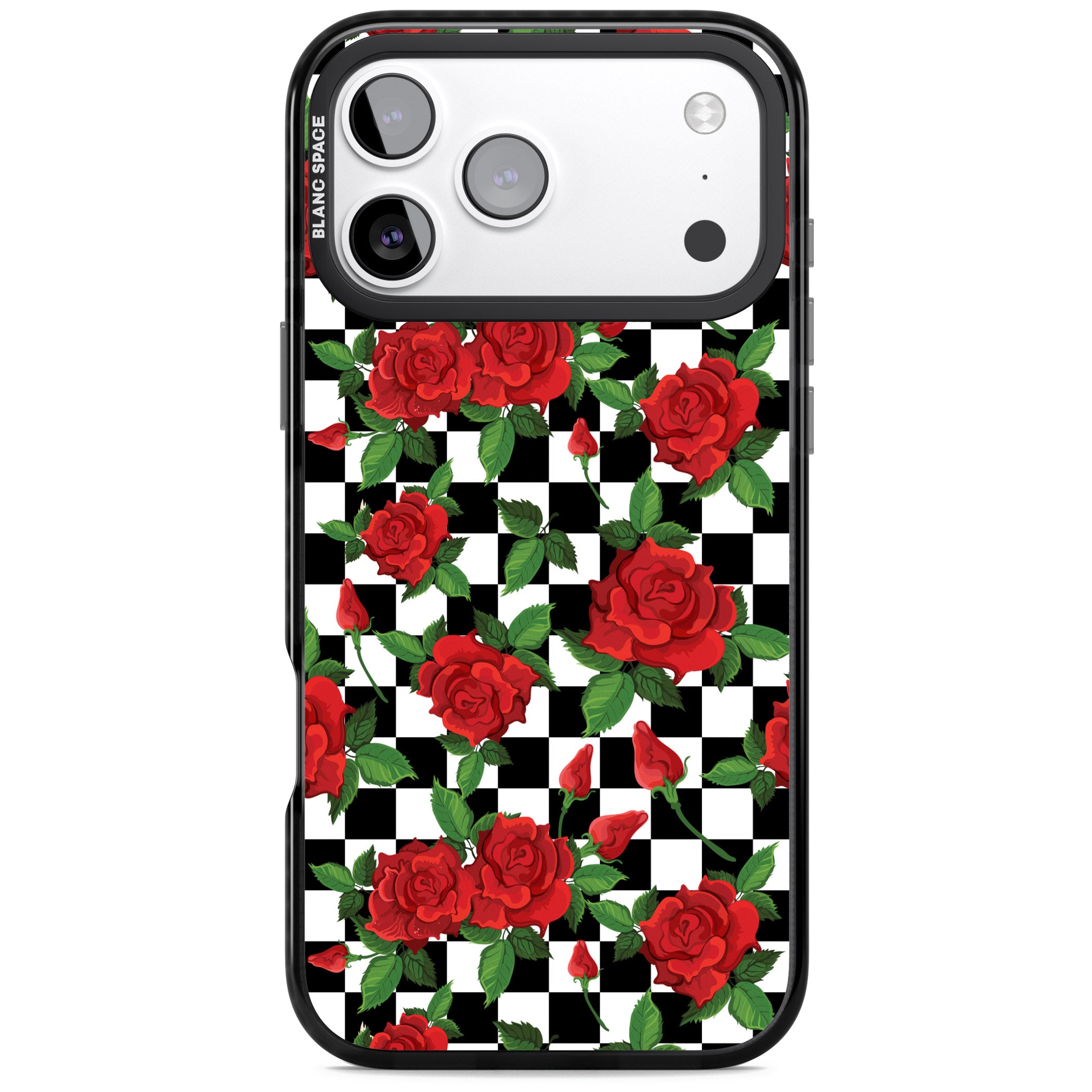 Checkered Roses iPhone 17 Pro Impact Pro Black Phone Case