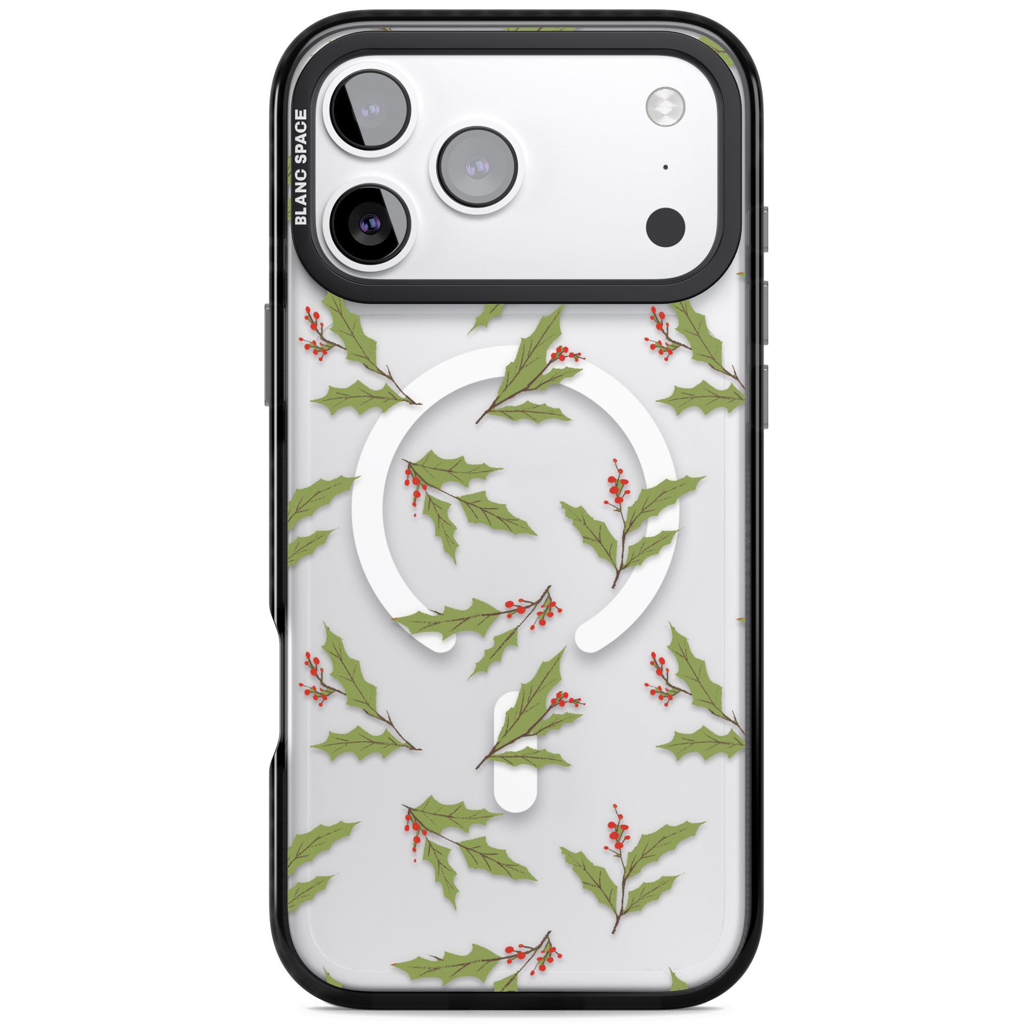 Christmas Holly Pattern iPhone 17 Pro Impact Pro Black Phone Case