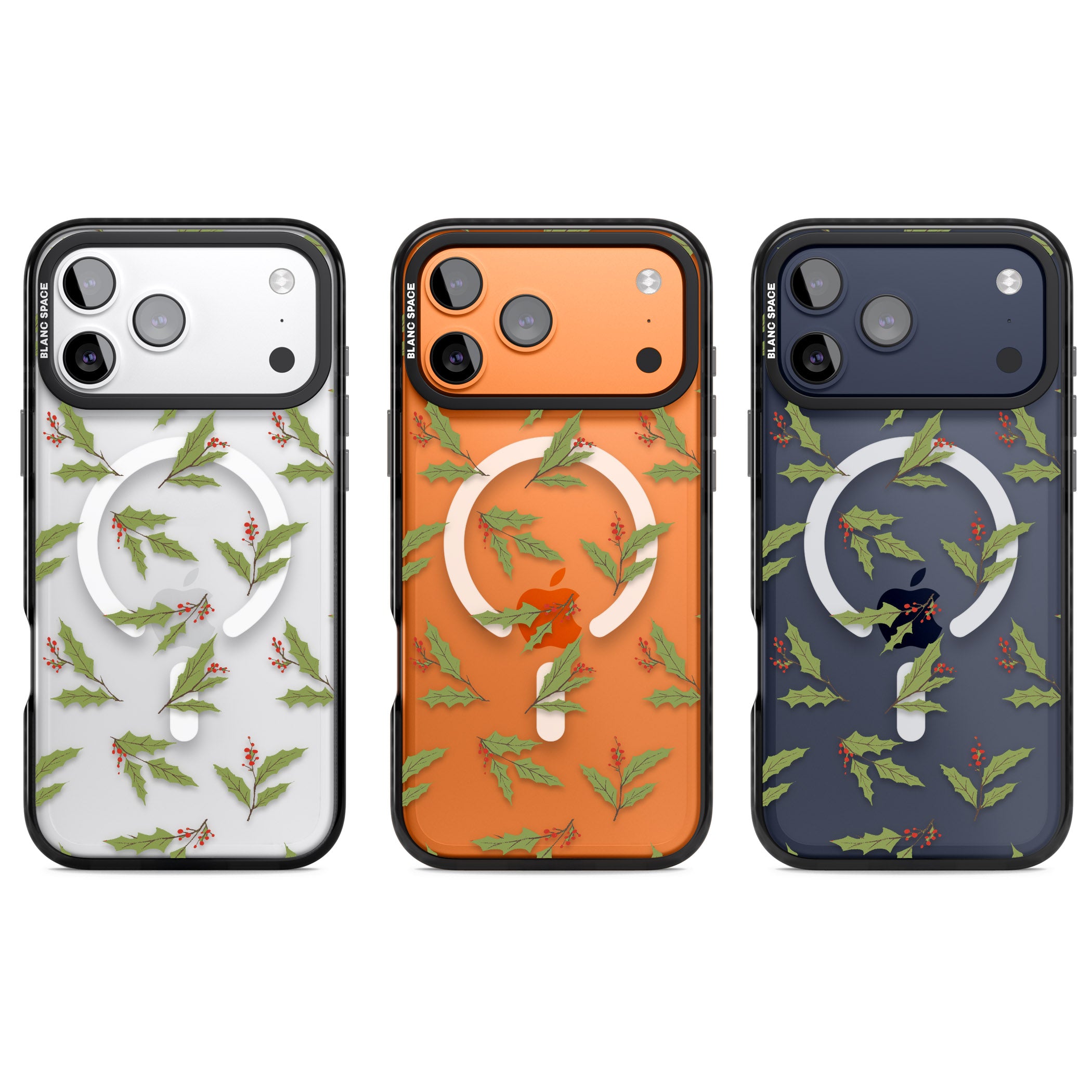 Christmas Holly Pattern iPhone 17 Pro Impact Pro Black Phone Case APT Impact Protection