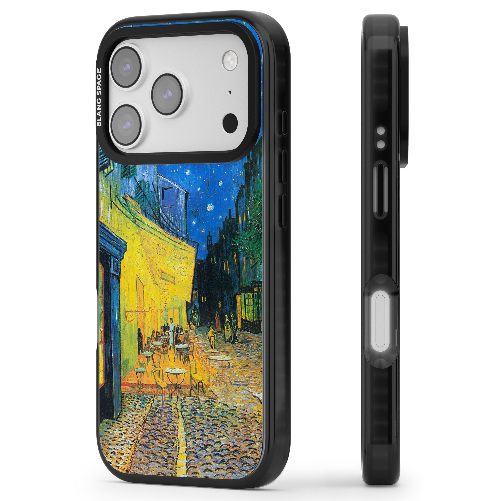 Café Terrace At Night iPhone 17 Pro Impact Pro Black Phone Case Side Profile