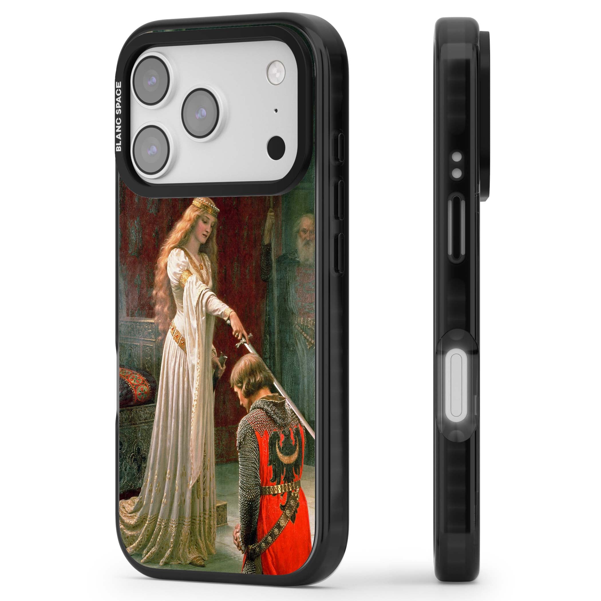 The Accolade renaissance art iPhone case featuring Edmund Blair Leighton's painting of a queen knighting a kneeling knight | Black Impact Magsafe case for iPhone 17 Pro, iPhone 17 Pro Max