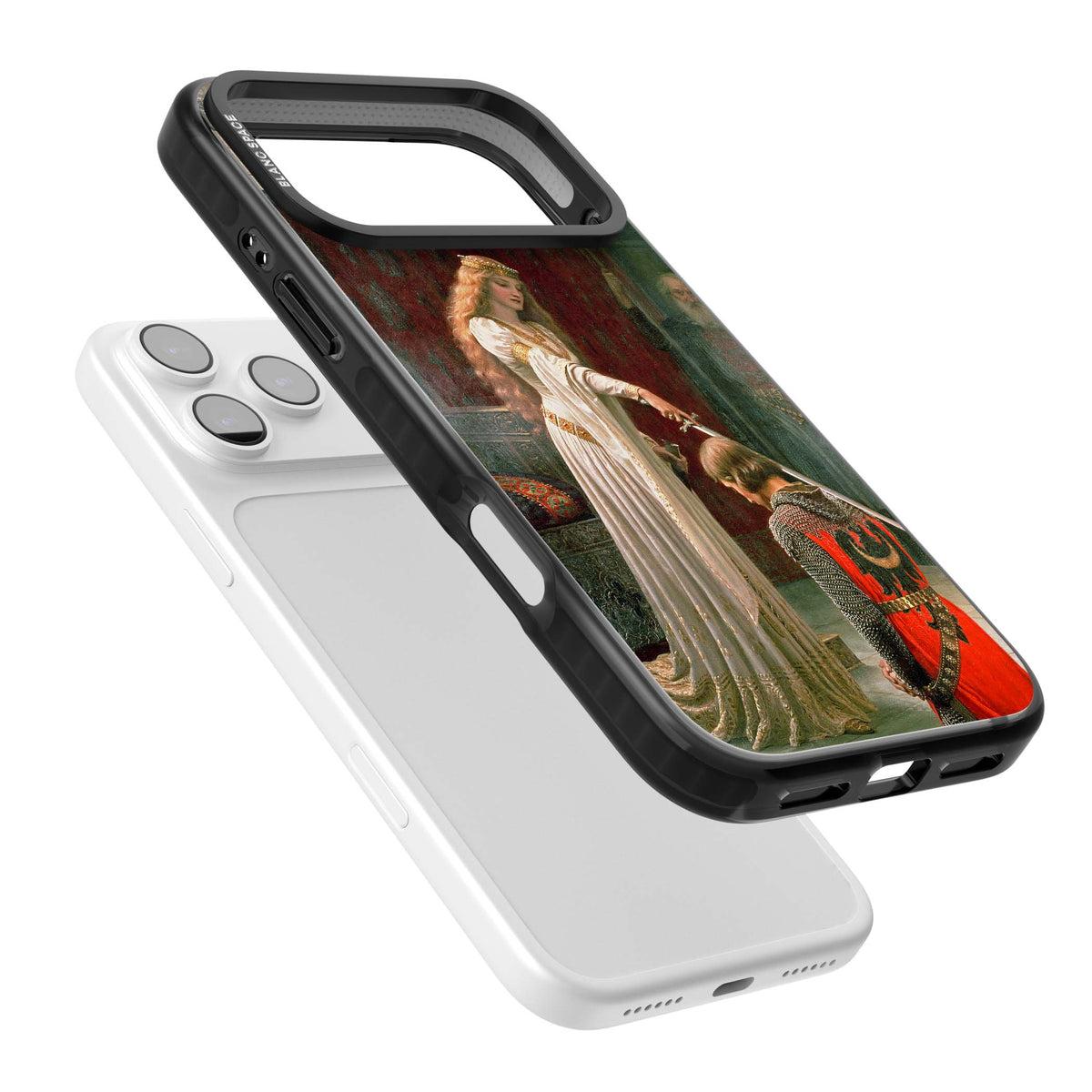 The Accolade renaissance art iPhone case featuring Edmund Blair Leighton's painting of a queen knighting a kneeling knight | Black Impact Magsafe case for iPhone 17 Pro, iPhone 17 Pro Max