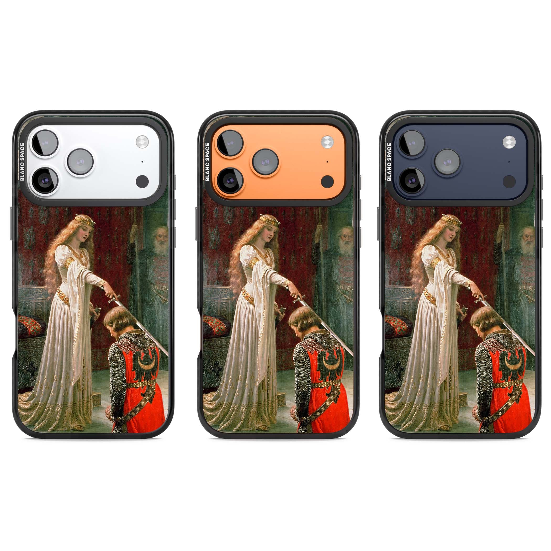 The Accolade renaissance art iPhone case featuring Edmund Blair Leighton's painting of a queen knighting a kneeling knight | Black Impact Magsafe case for iPhone 17 Pro, iPhone 17 Pro Max