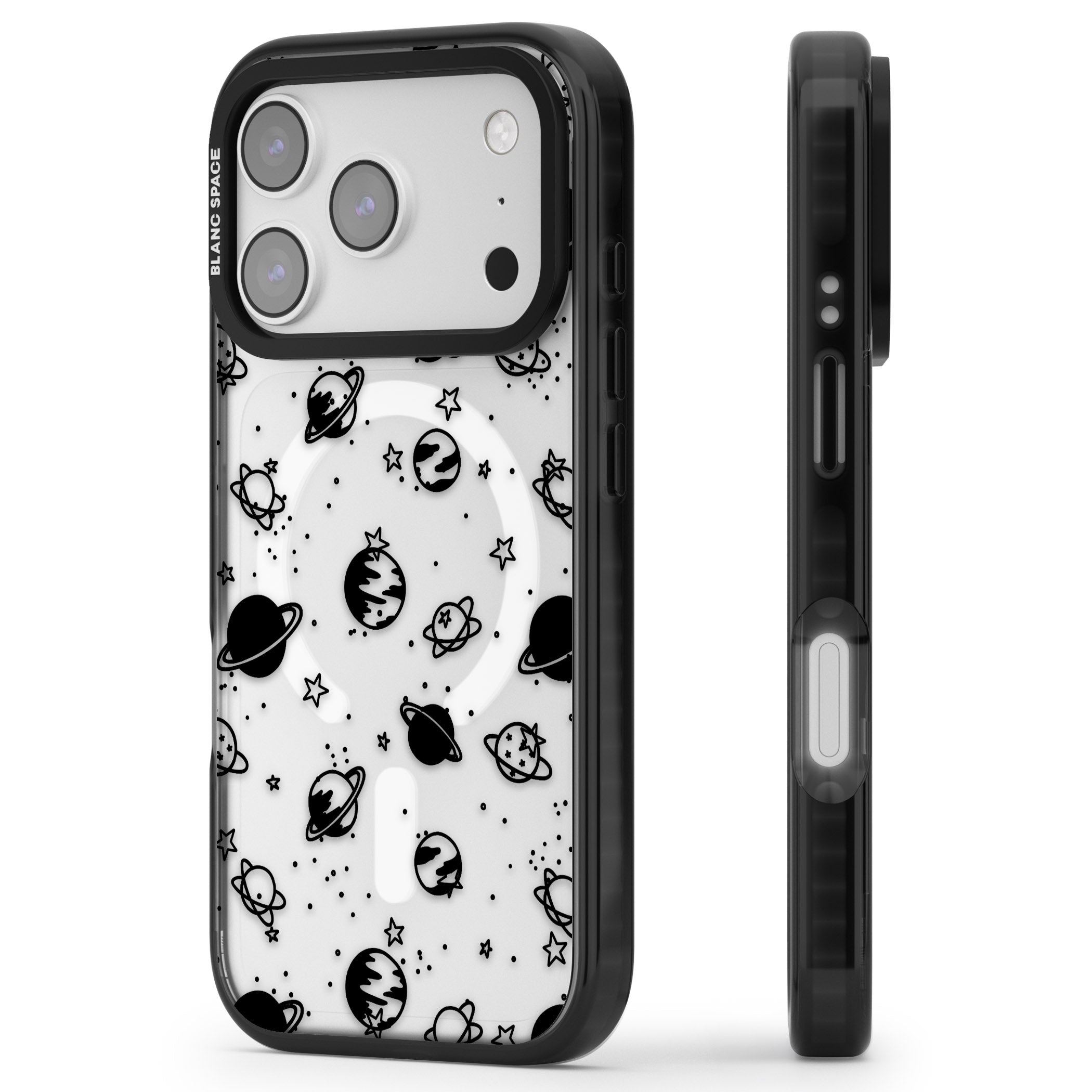 Black Planets iPhone 17 Pro Impact Pro Black Phone Case Side Profile