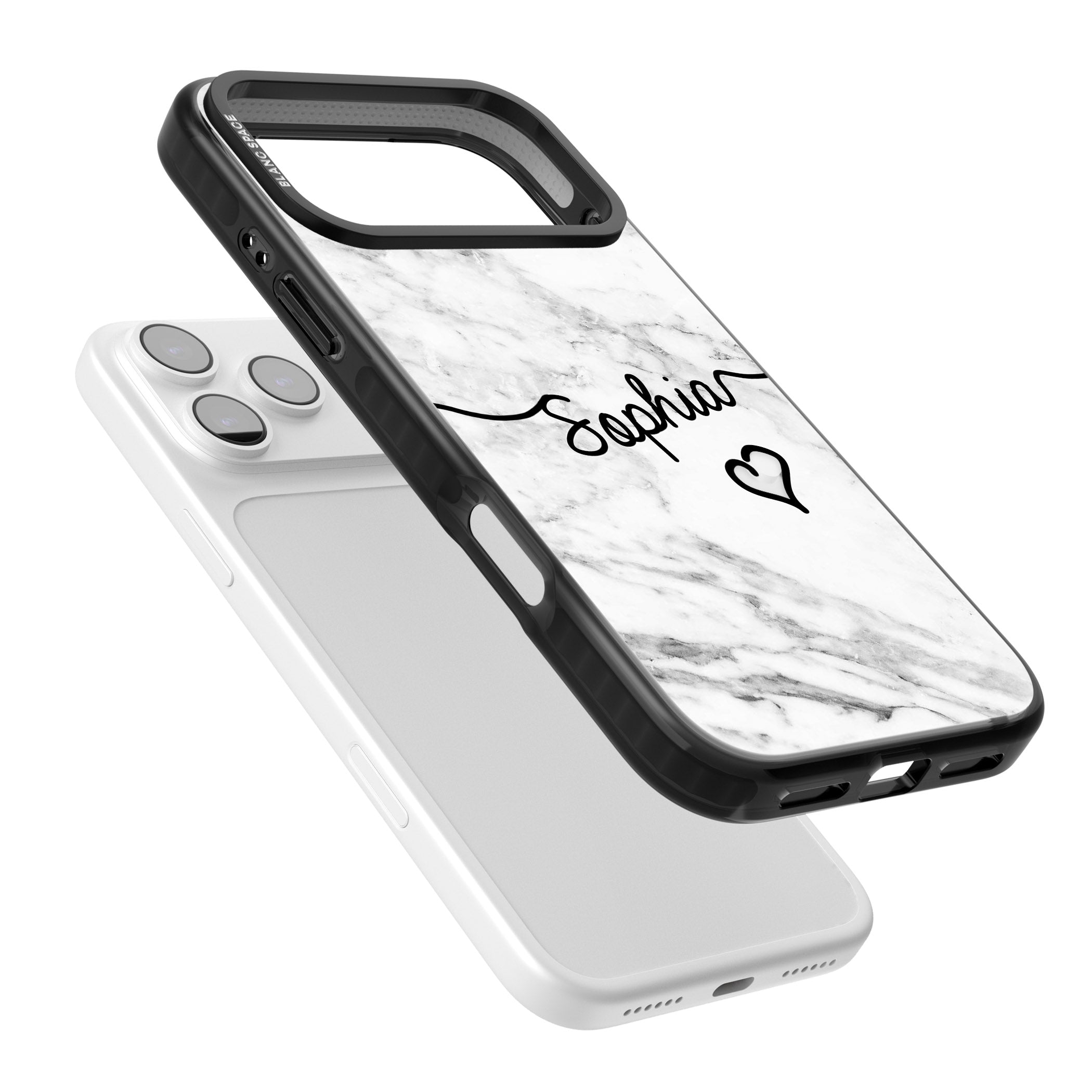Personalised White Marble Heart iPhone 17 Pro Impact Pro Black Phone Case Colours