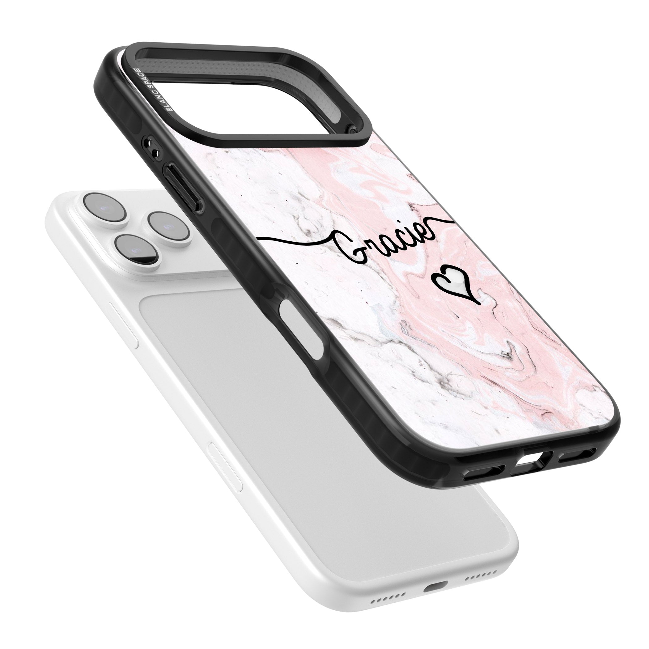 Personalised Pink Marble iPhone 17 Pro Impact Pro Black Phone Case Colours