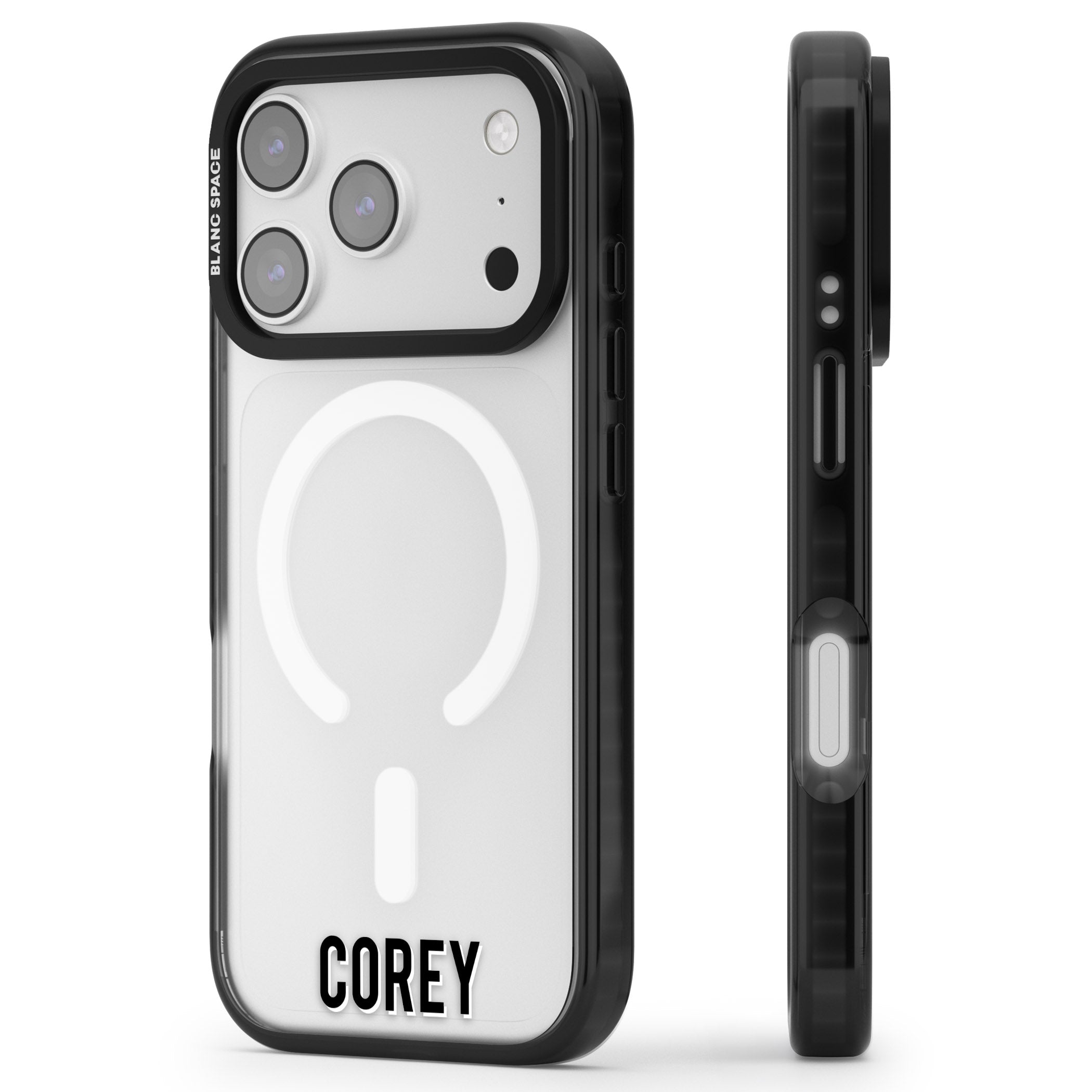 Personalised Bottom Name iPhone 17 Pro Impact Pro Black Phone Case Side Profile