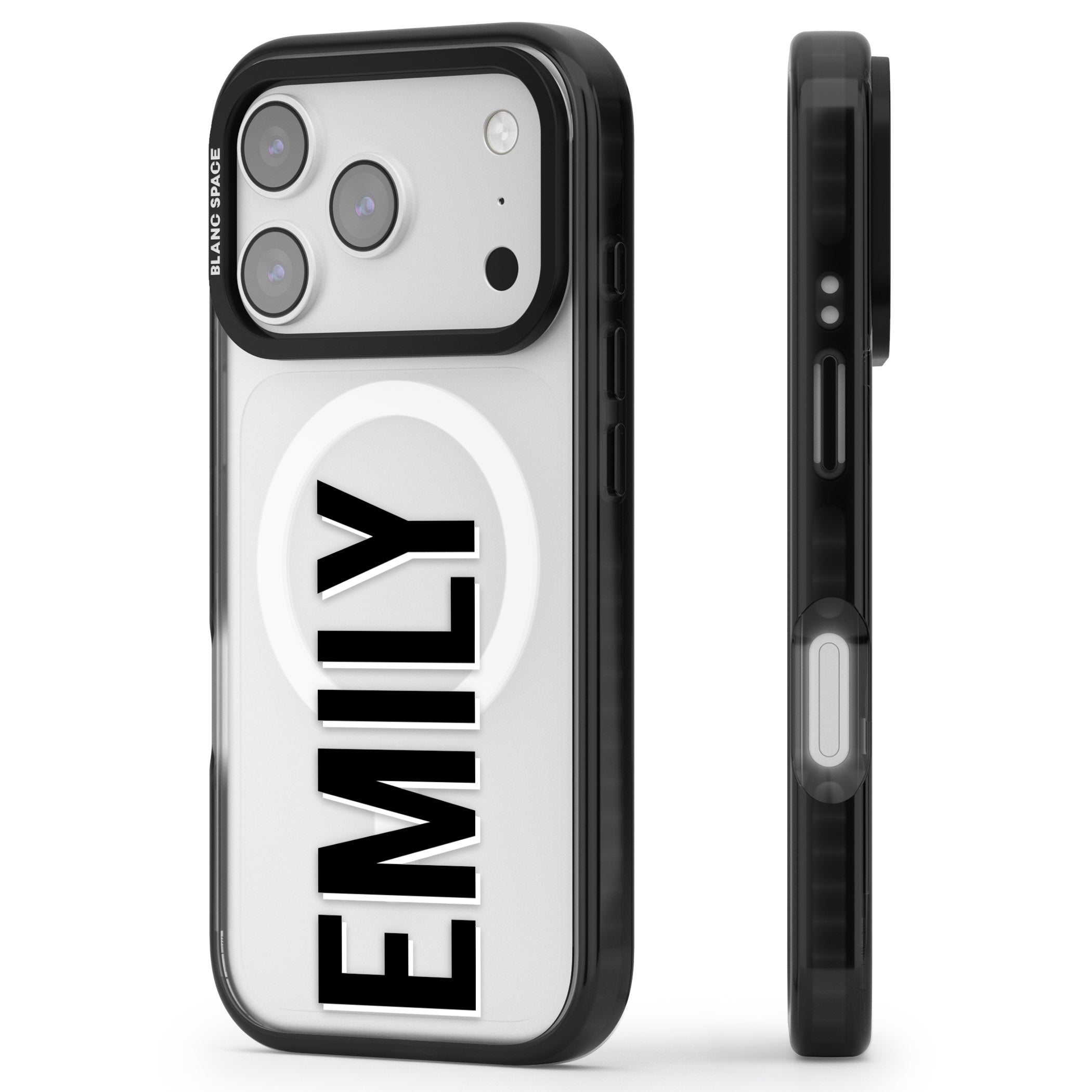 Personalised Vertical Name iPhone 17 Pro Impact Pro Black Phone Case Side Profile