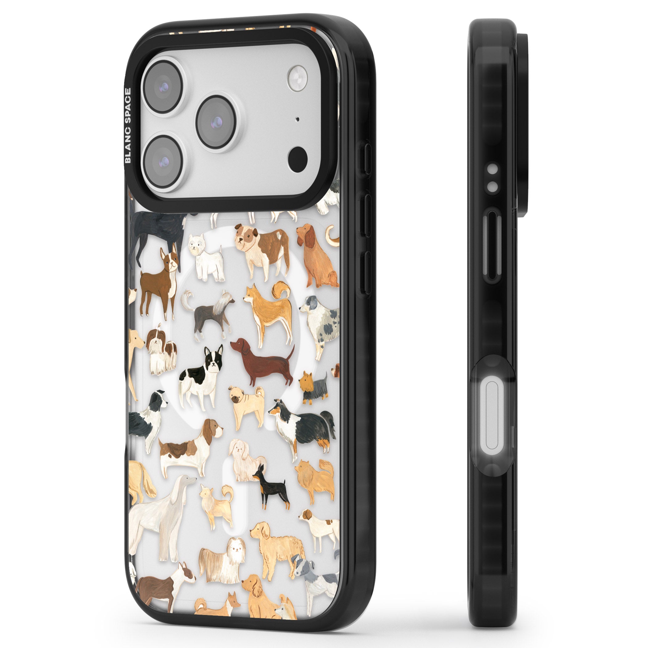 Hand Painted Dogs iPhone 17 Pro Impact Pro Black Phone Case Side Profile
