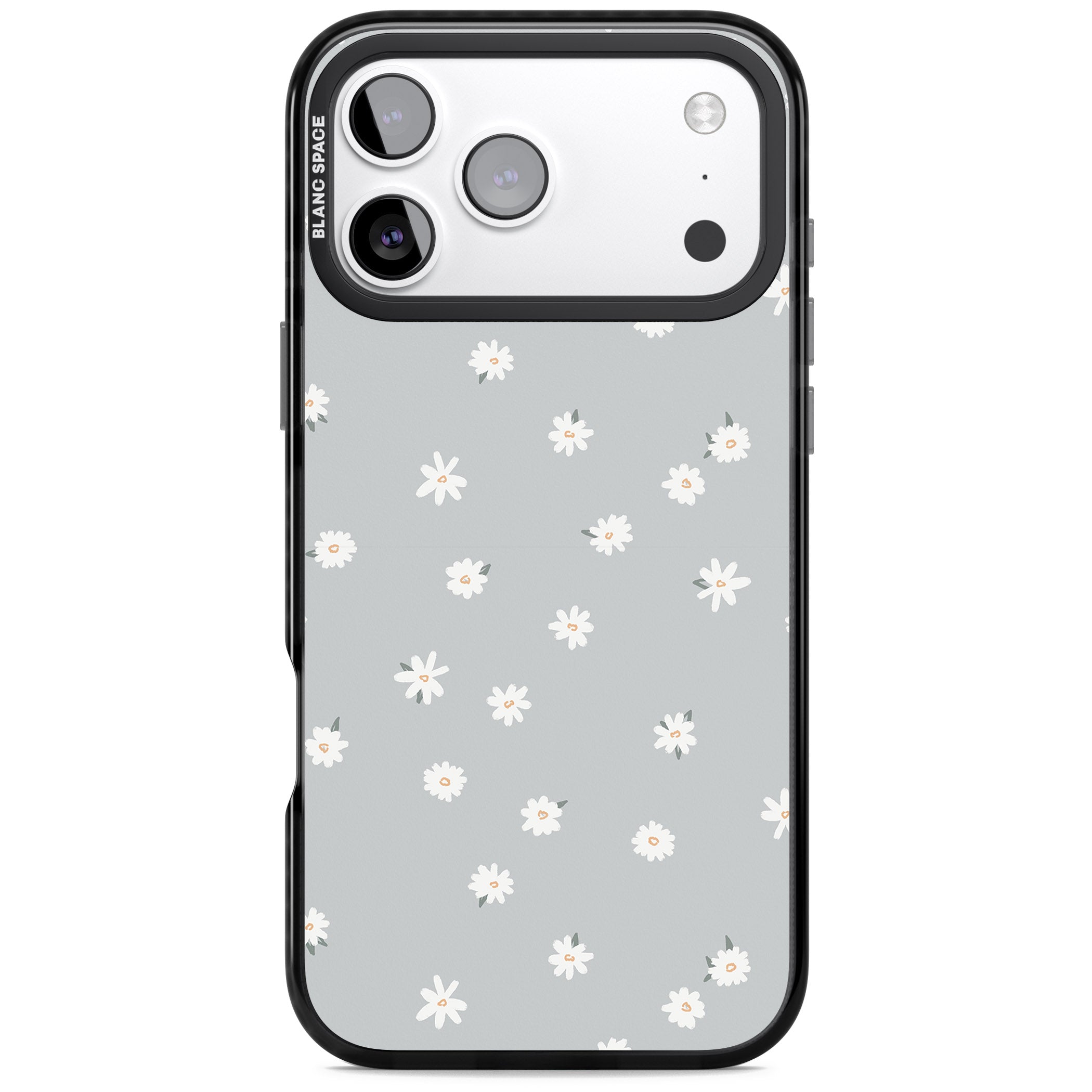 Painted Daisy Blue Grey iPhone 17 Pro Impact Pro Black Phone Case