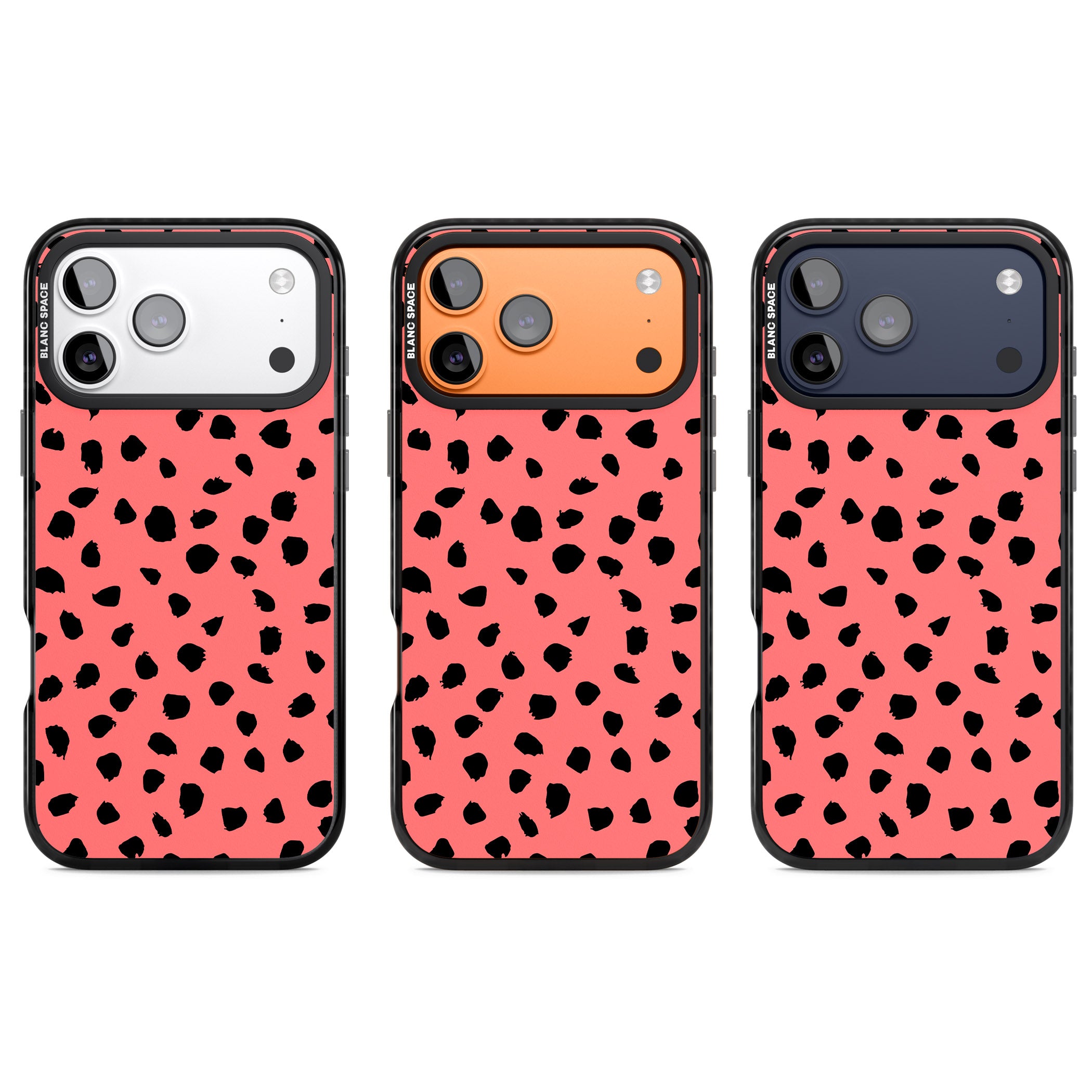 Black Dalmatian Spots On Coral iPhone 17 Pro Impact Pro Black Phone Case APT Impact Protection