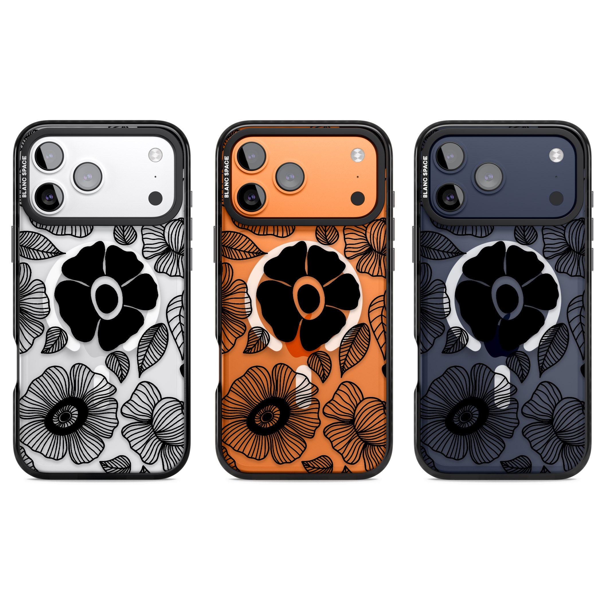 Black Flowers iPhone 17 Pro Impact Pro Black Phone Case APT Impact Protection