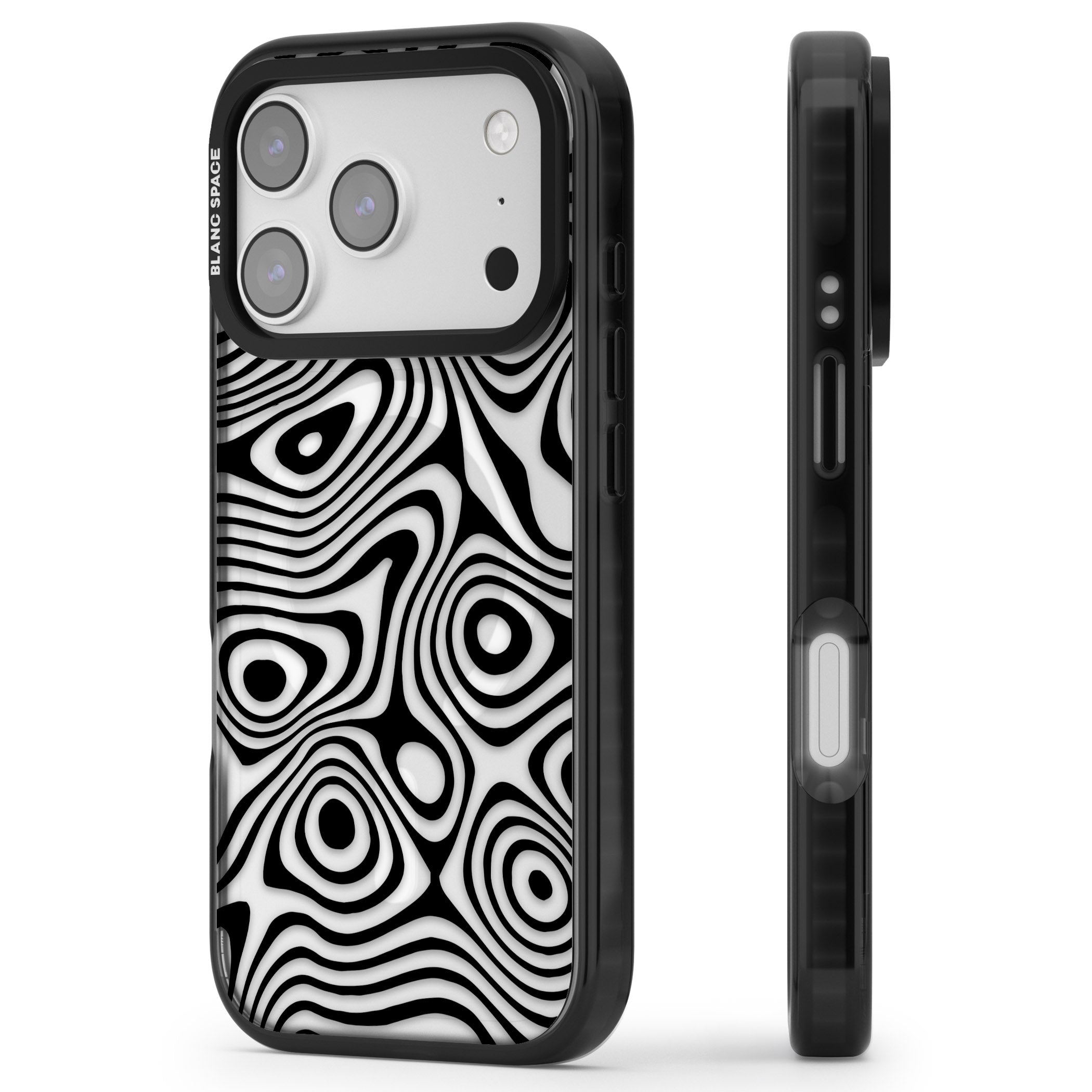 Dark Topographic Map iPhone 17 Pro Impact Pro Black Phone Case Side Profile