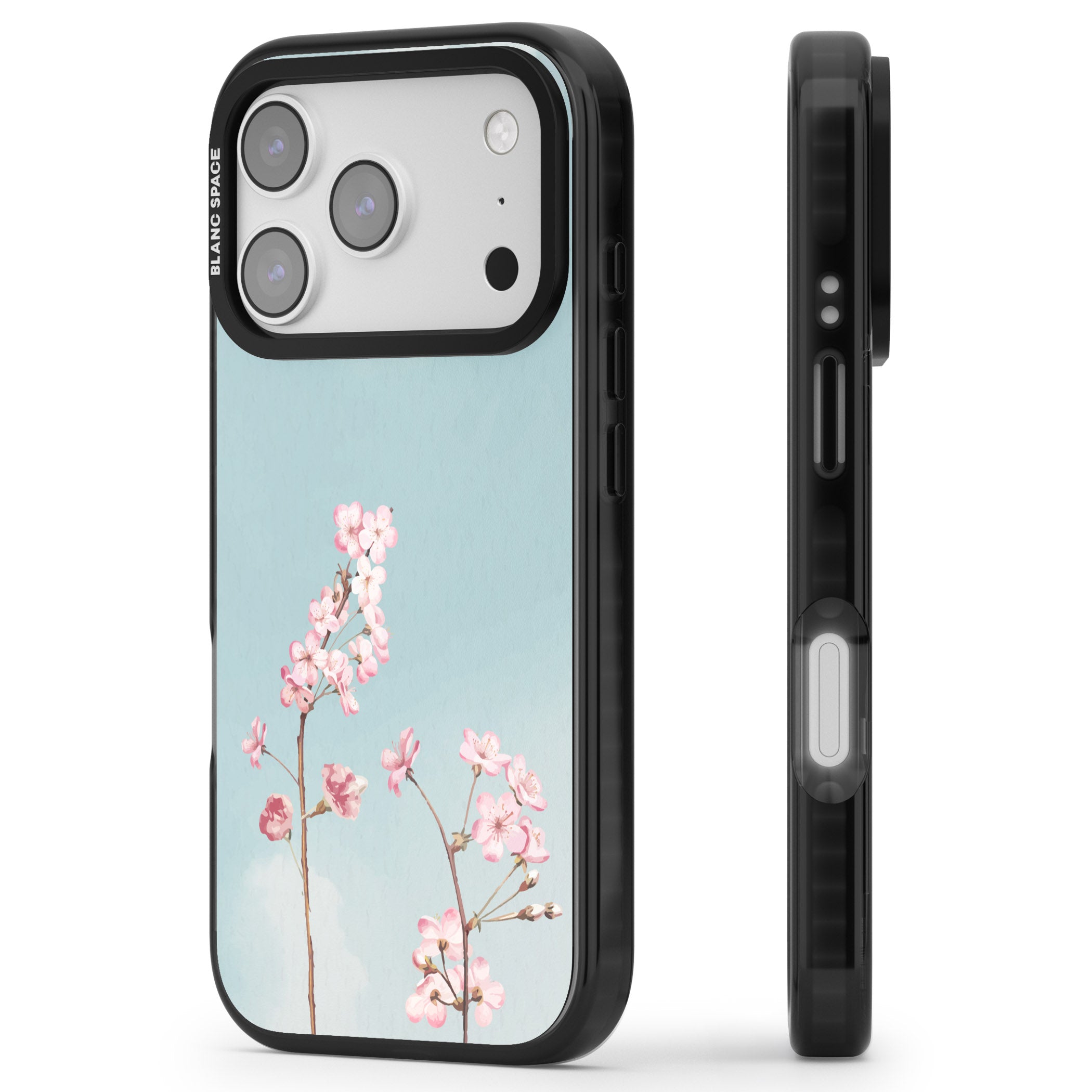 Blossom Flower Sky iPhone 17 Pro Impact Pro Black Phone Case Side Profile