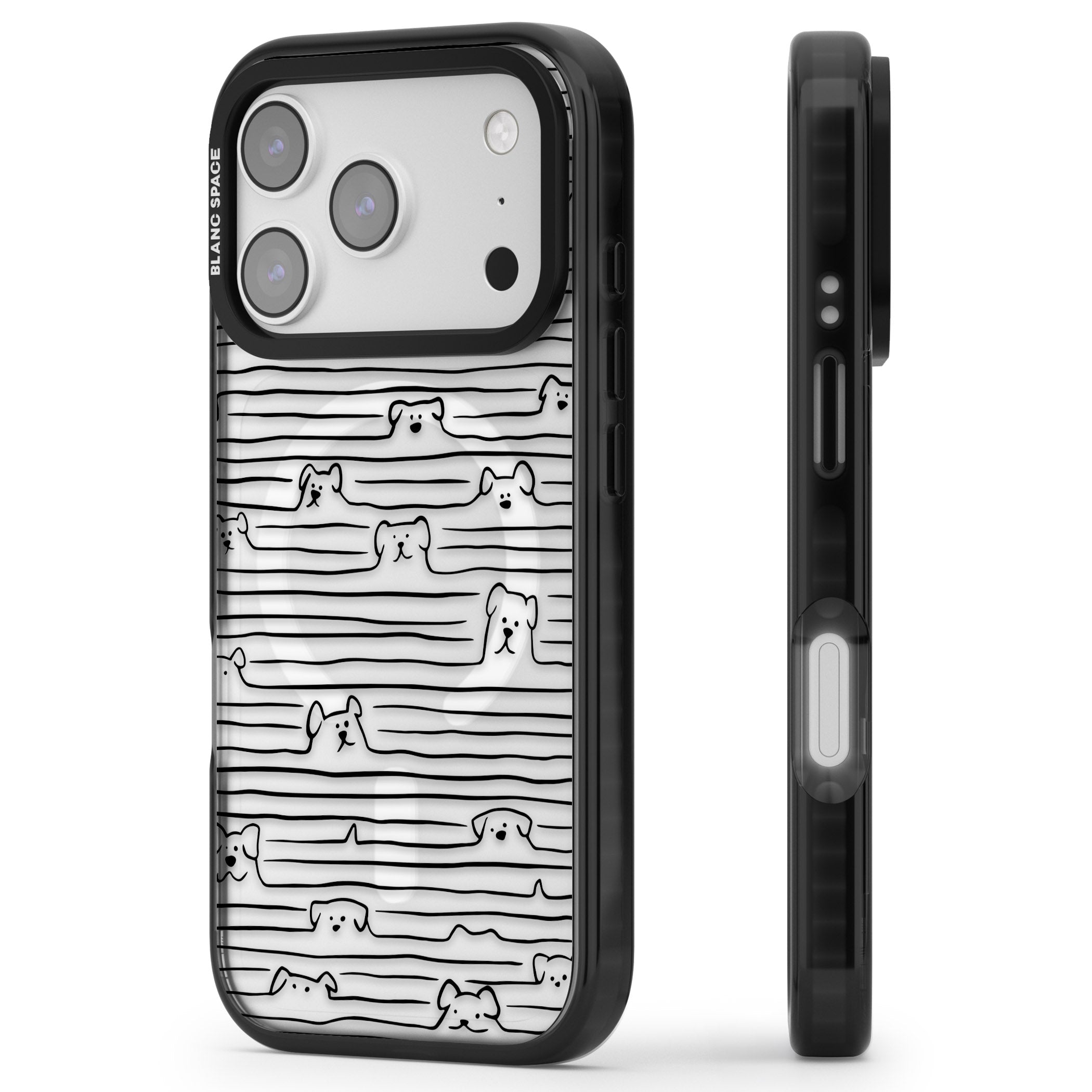 Dog Line Art Black iPhone 17 Pro Impact Pro Black Phone Case Side Profile